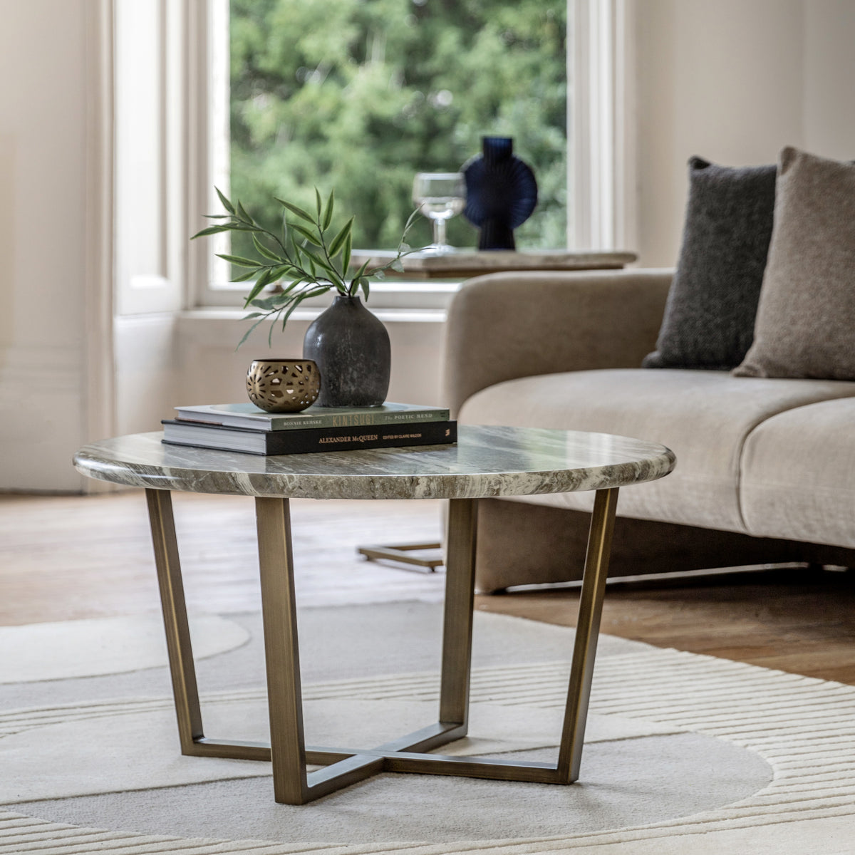 Bilbao Gold & White/Green Marble Effect Coffee Table