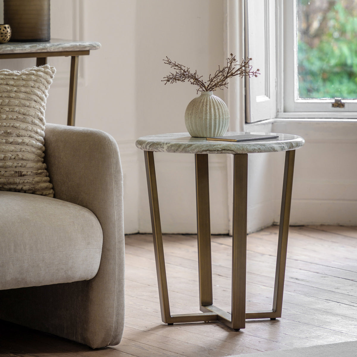 Bilbao Gold & White/Green Marble Effect Side Table