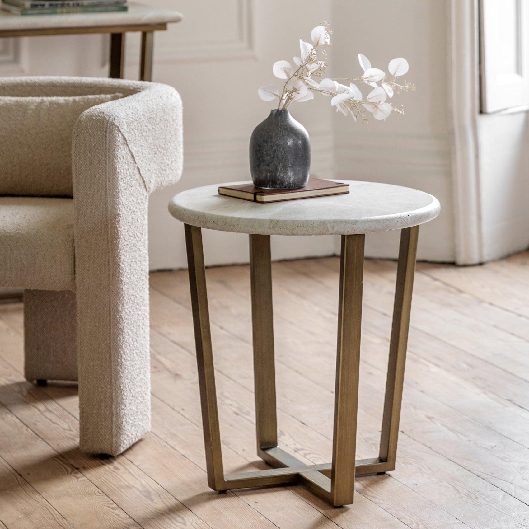 Annecy Bronze & White Concrete Round Side Table