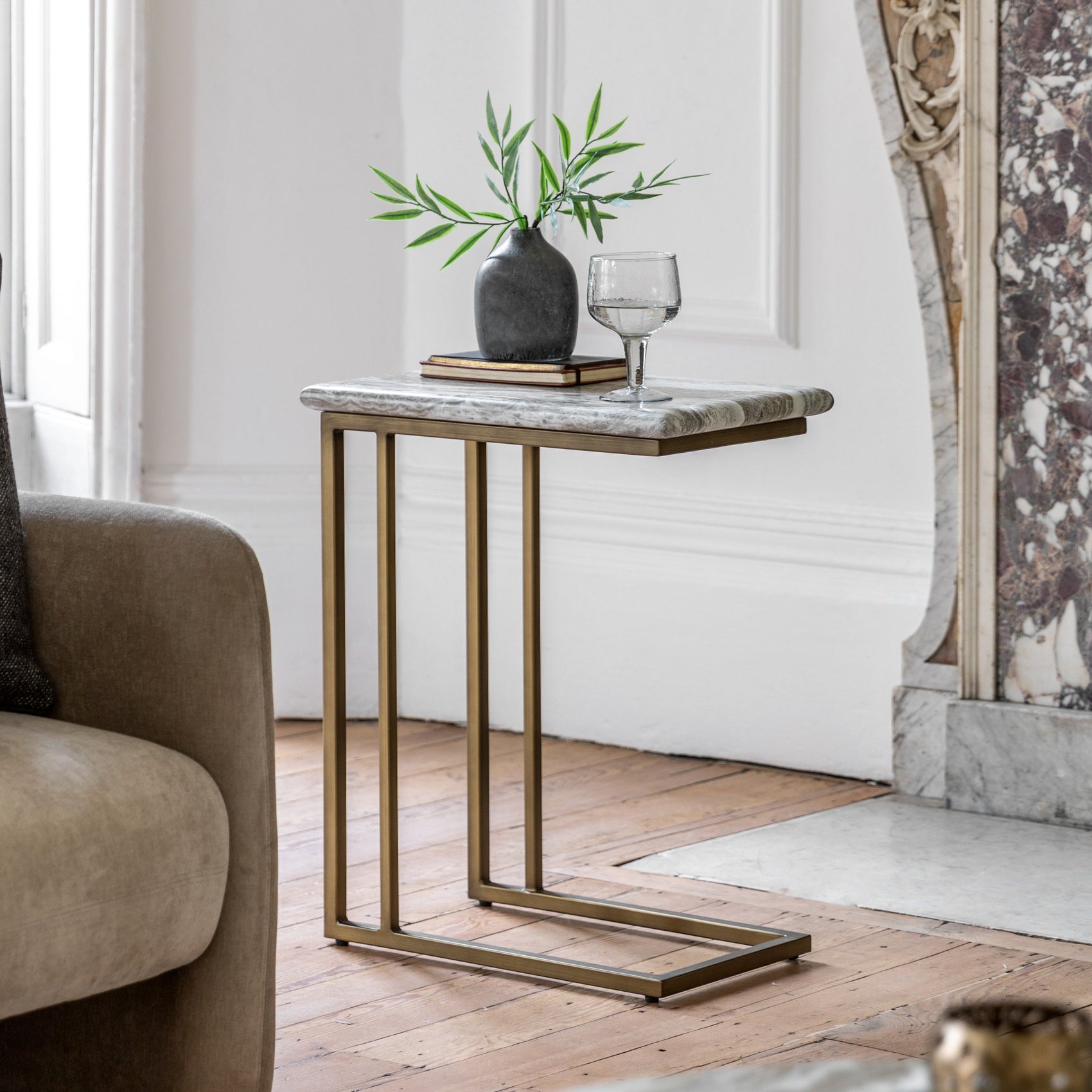 Bilbao Gold & White/Green Marble Effect Supper Side Table
