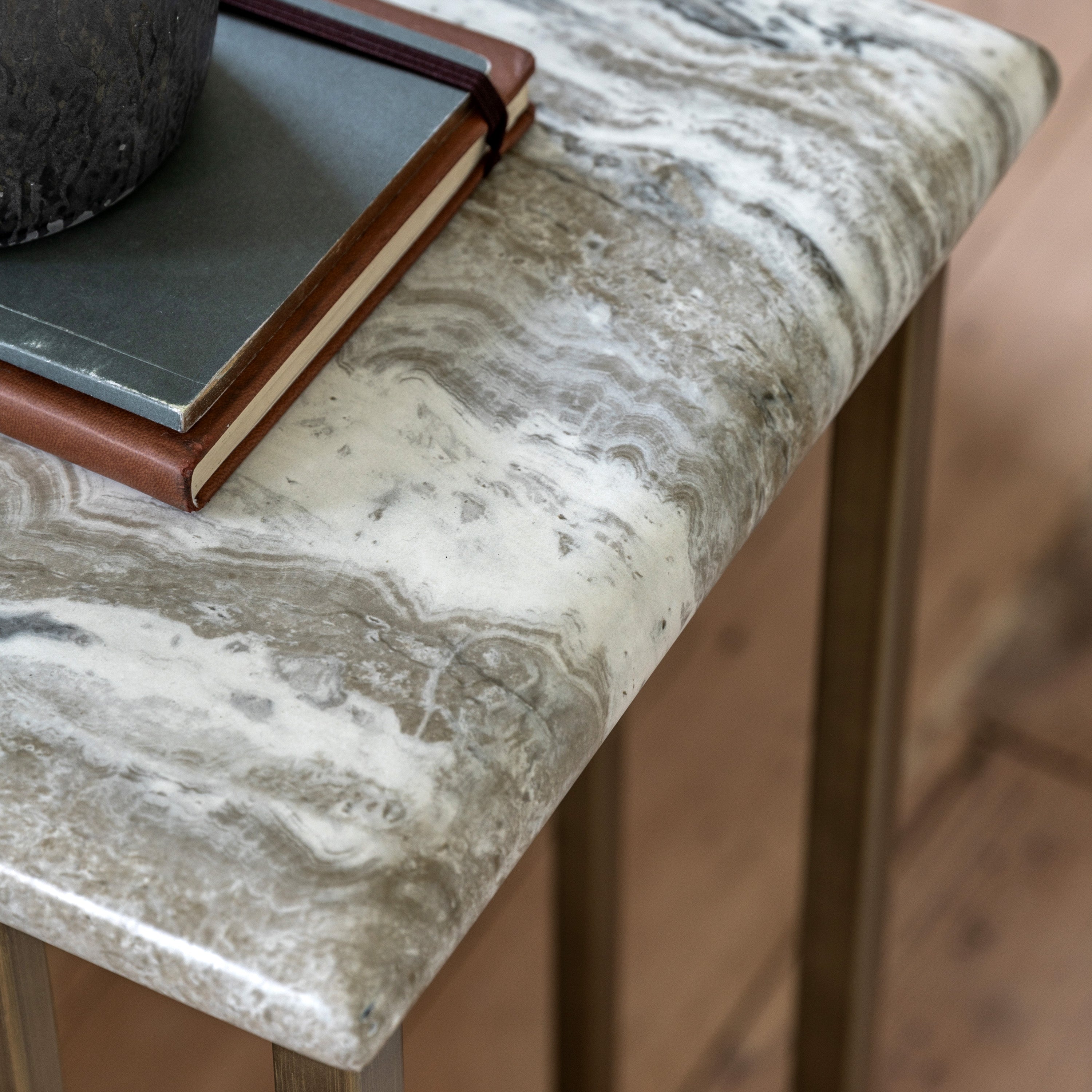 Bilbao Gold & White/Green Marble Effect Supper Side Table