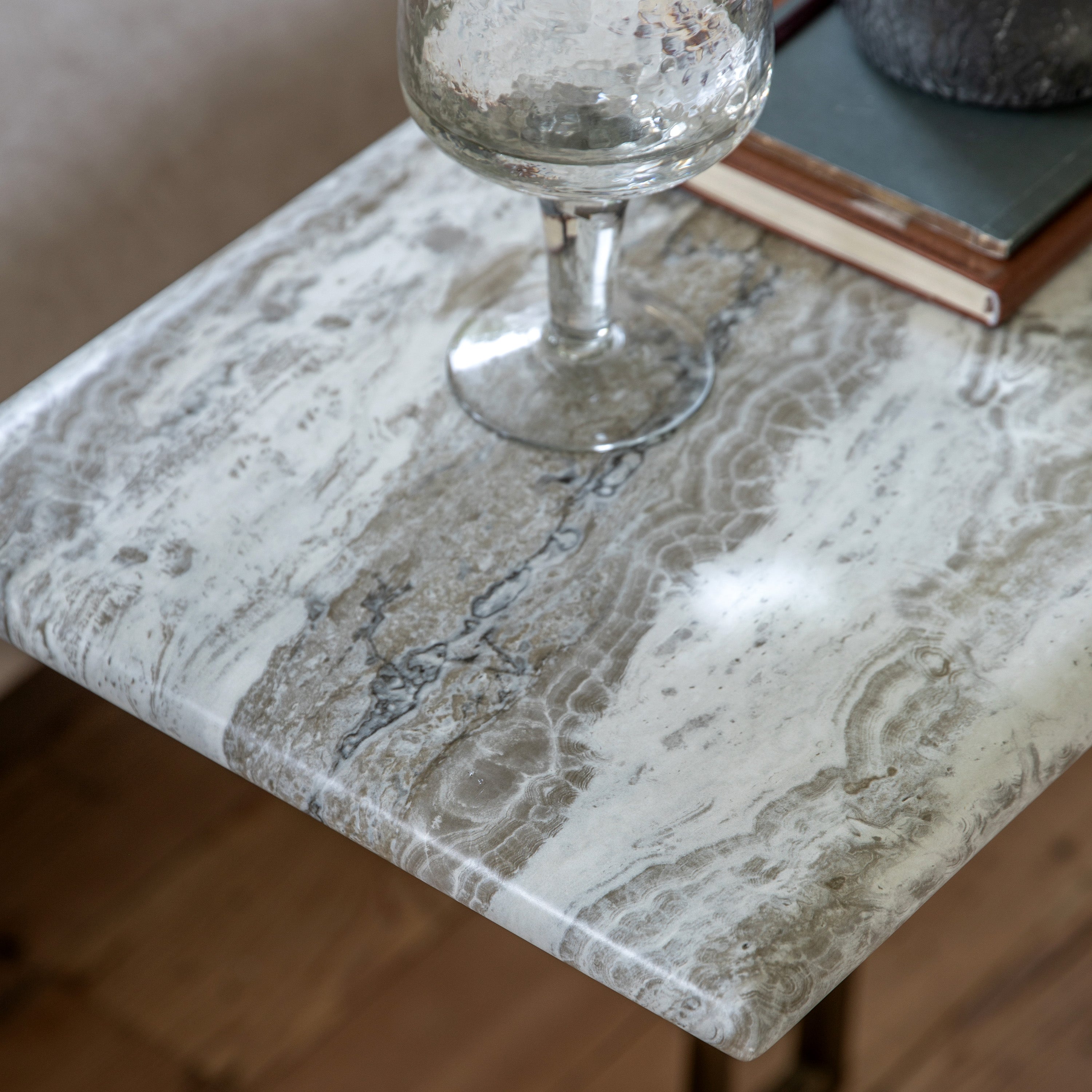 Bilbao Gold & White/Green Marble Effect Supper Side Table