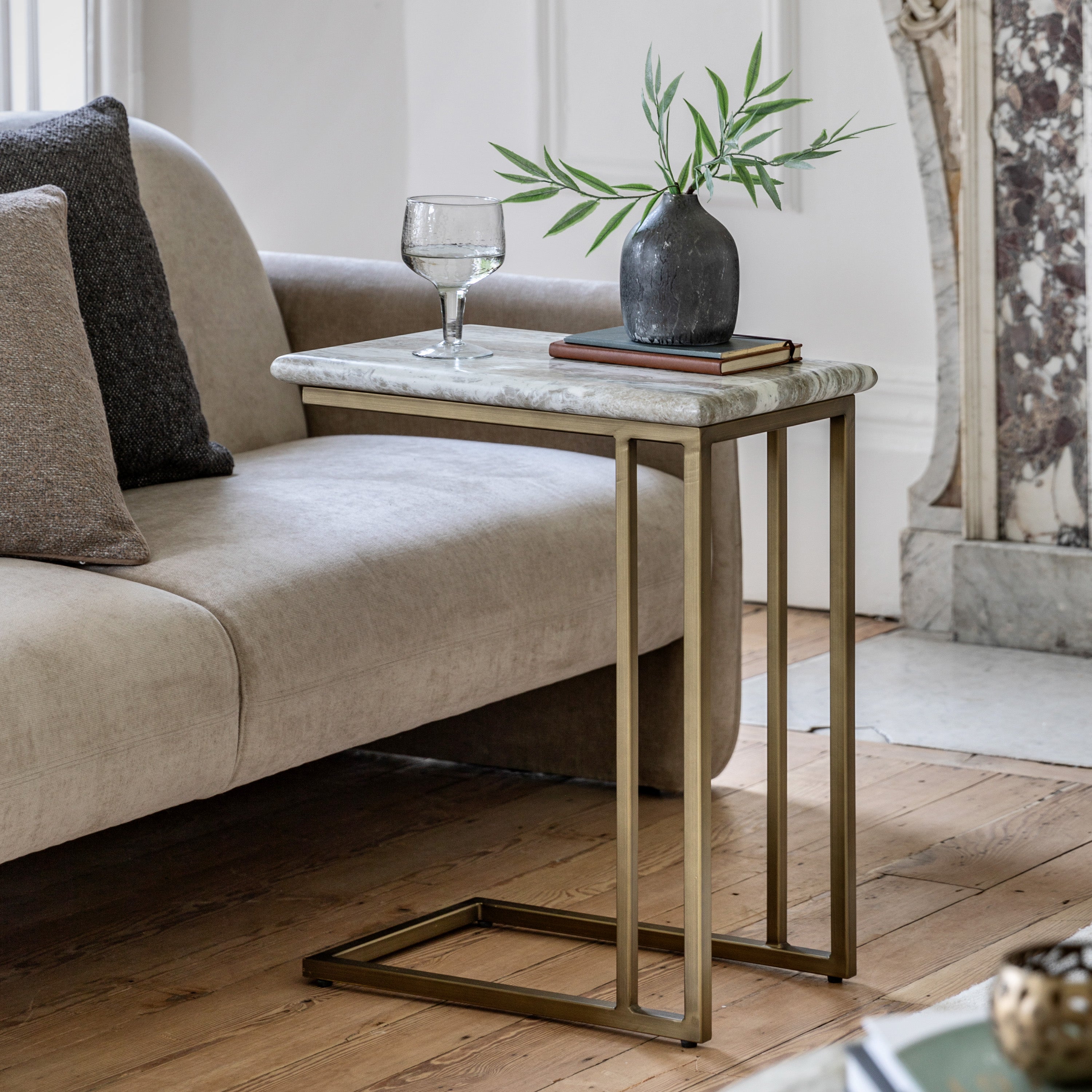 Bilbao Gold & White/Green Marble Effect Supper Side Table
