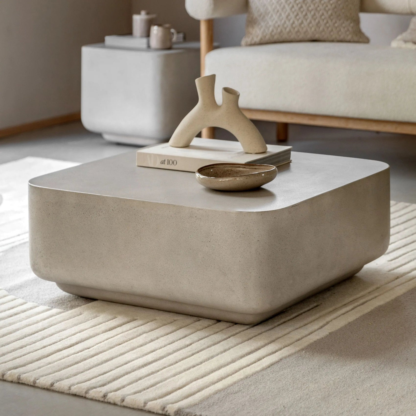Massa White Concrete Rounded Square Coffee Table