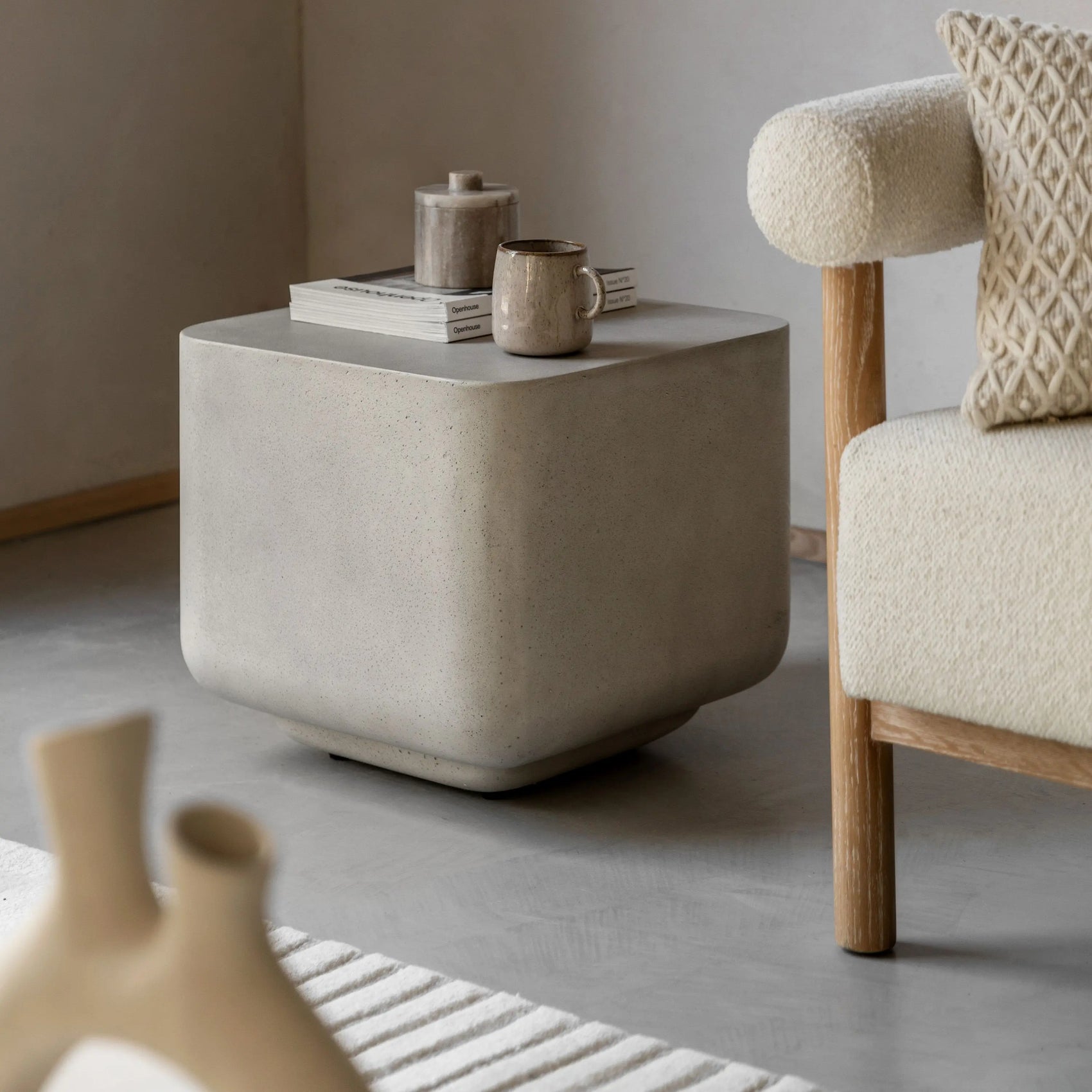 Massa White Concrete Square Side Table