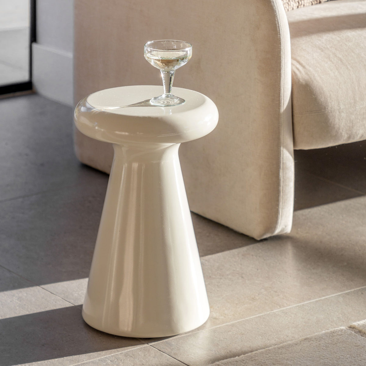 Marmo Cream Gloss Round Side Table
