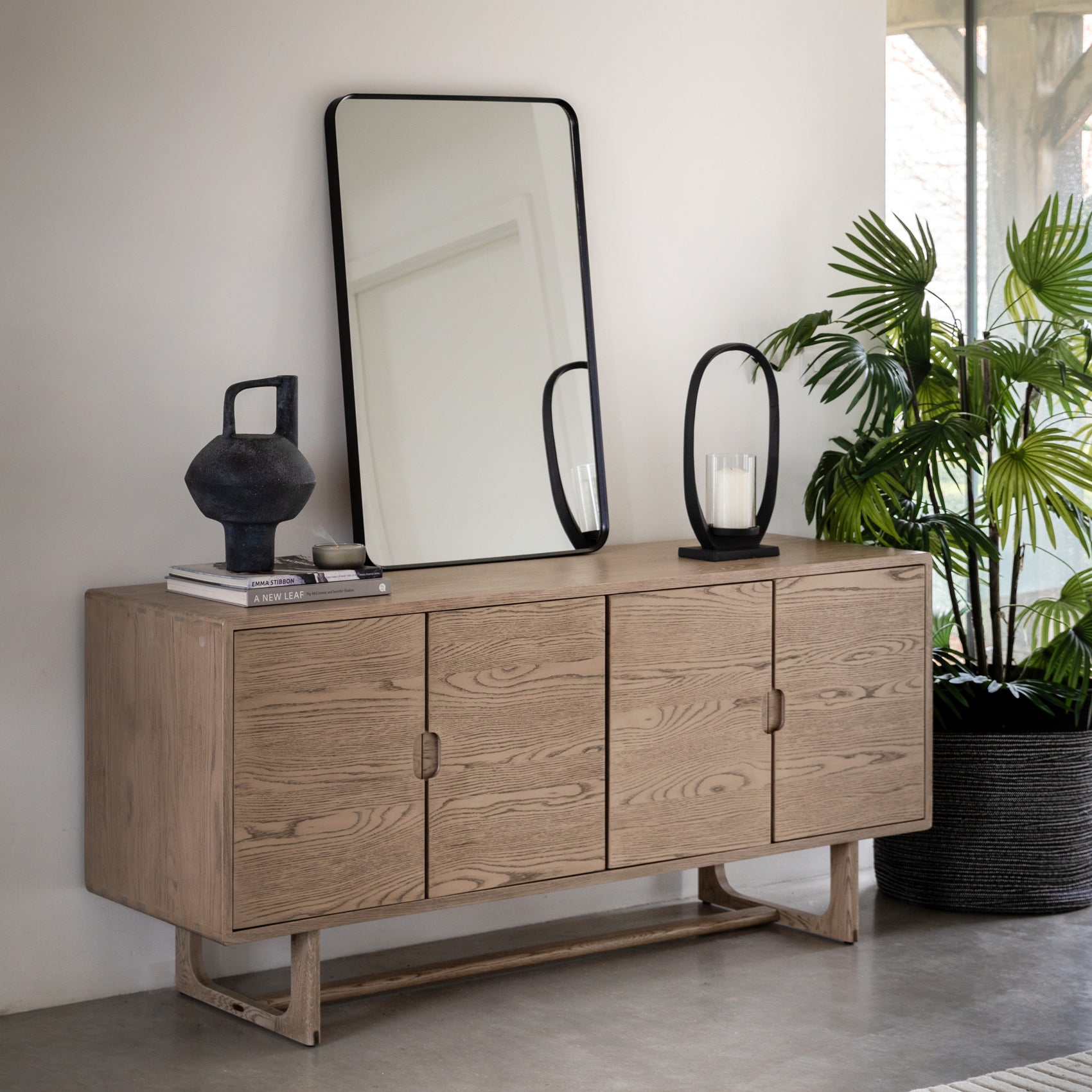 Novu Carved Smoked Oak Wood Sideboard