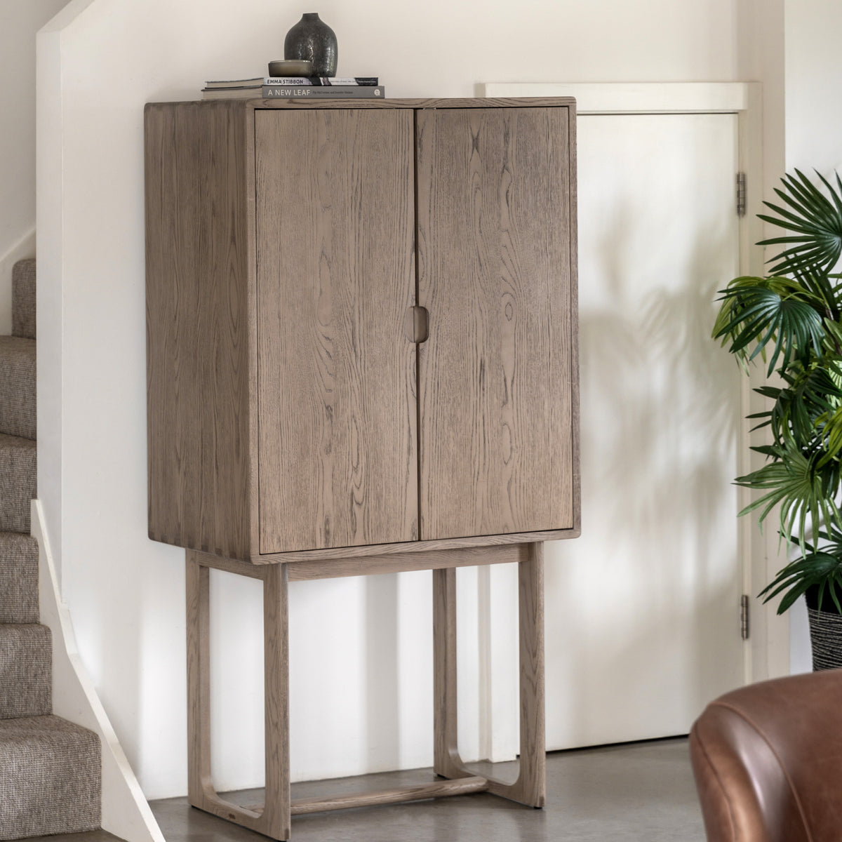 Novu Smoked Oak Wood Cocktail Cabinet