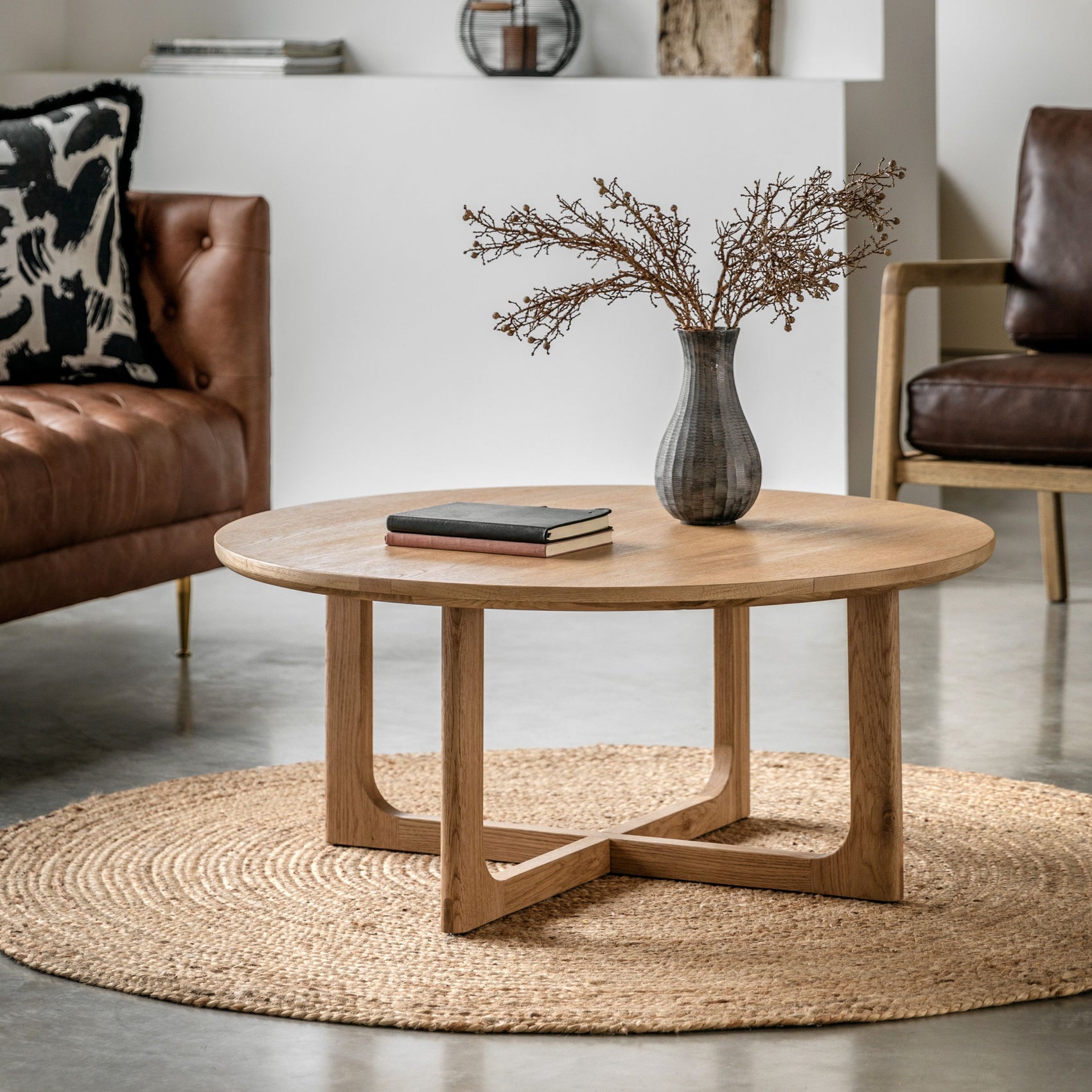 Novu Natural Oak Wood Round Coffee Table