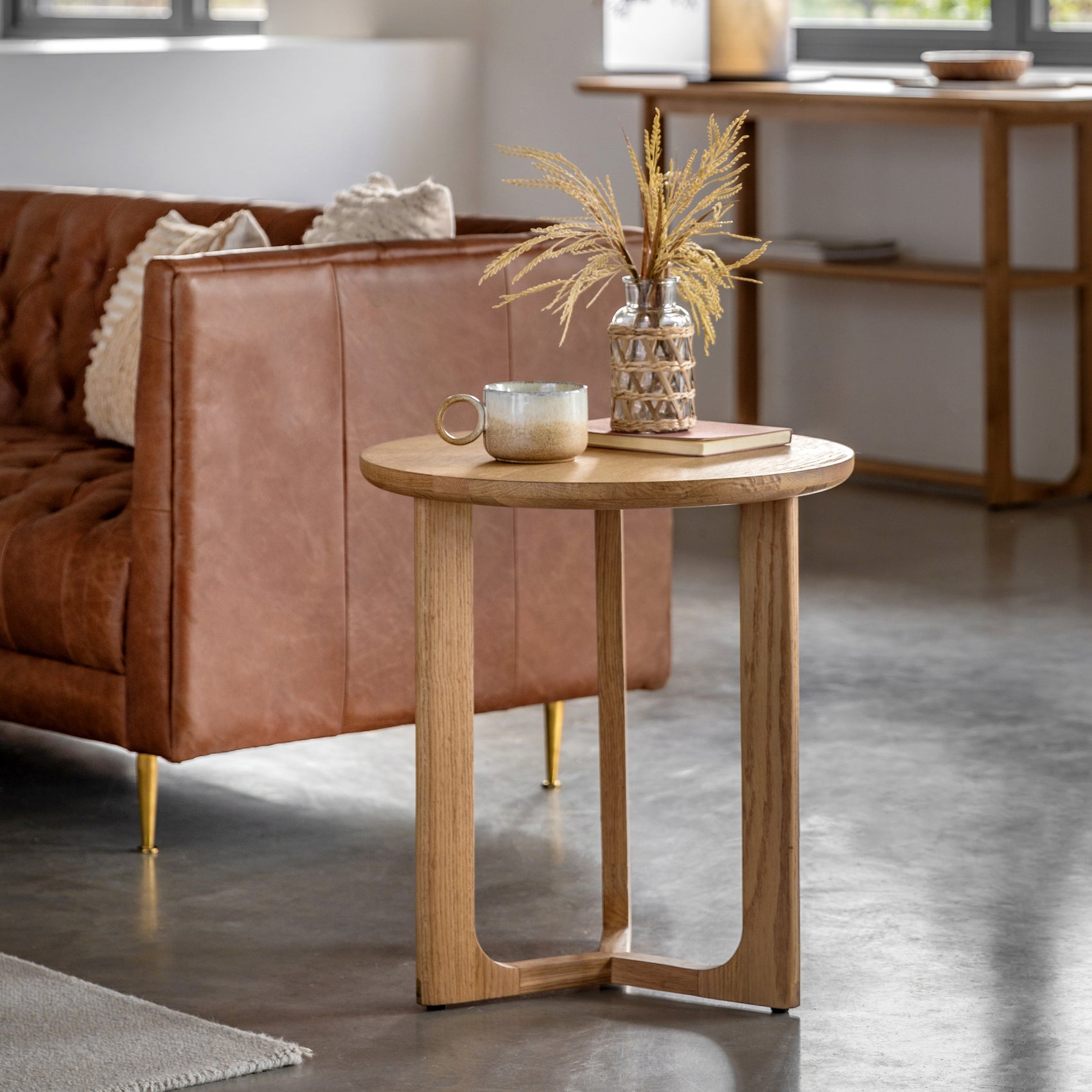 Novu Natural Oak Wood Round Side Table