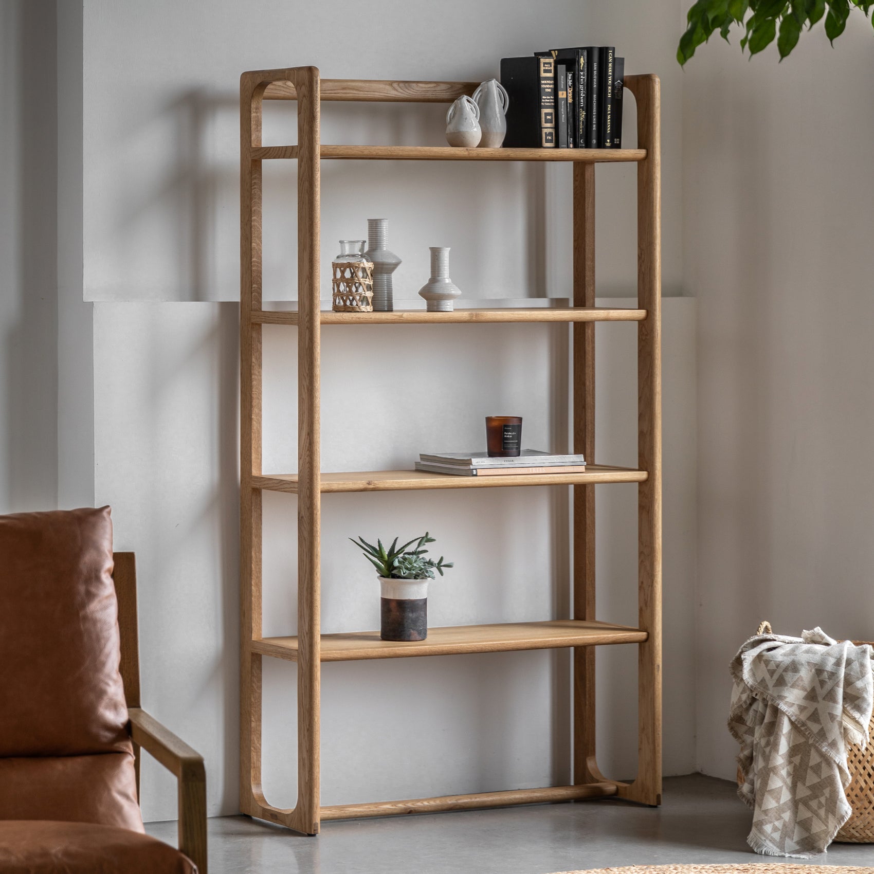 Novu Natural Oak Wood Open Display Unit Tall