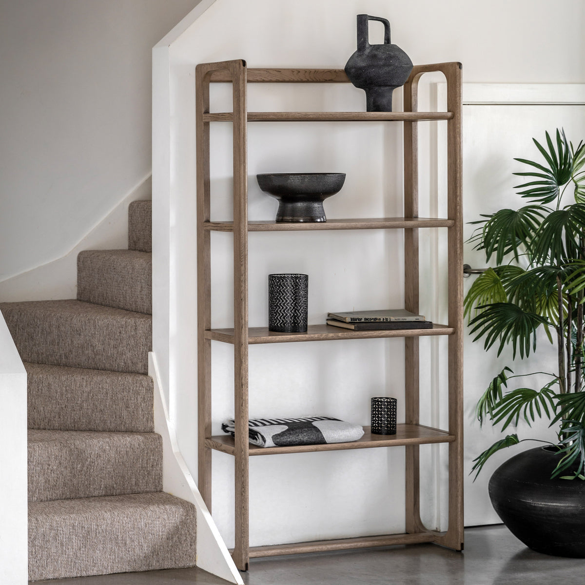 Novu Smoked Oak Wood Open Display Tall
