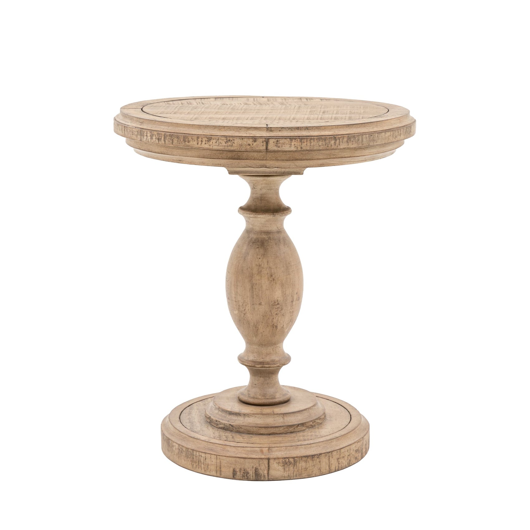 Bowen Carved Natural Pine Wood Side Table