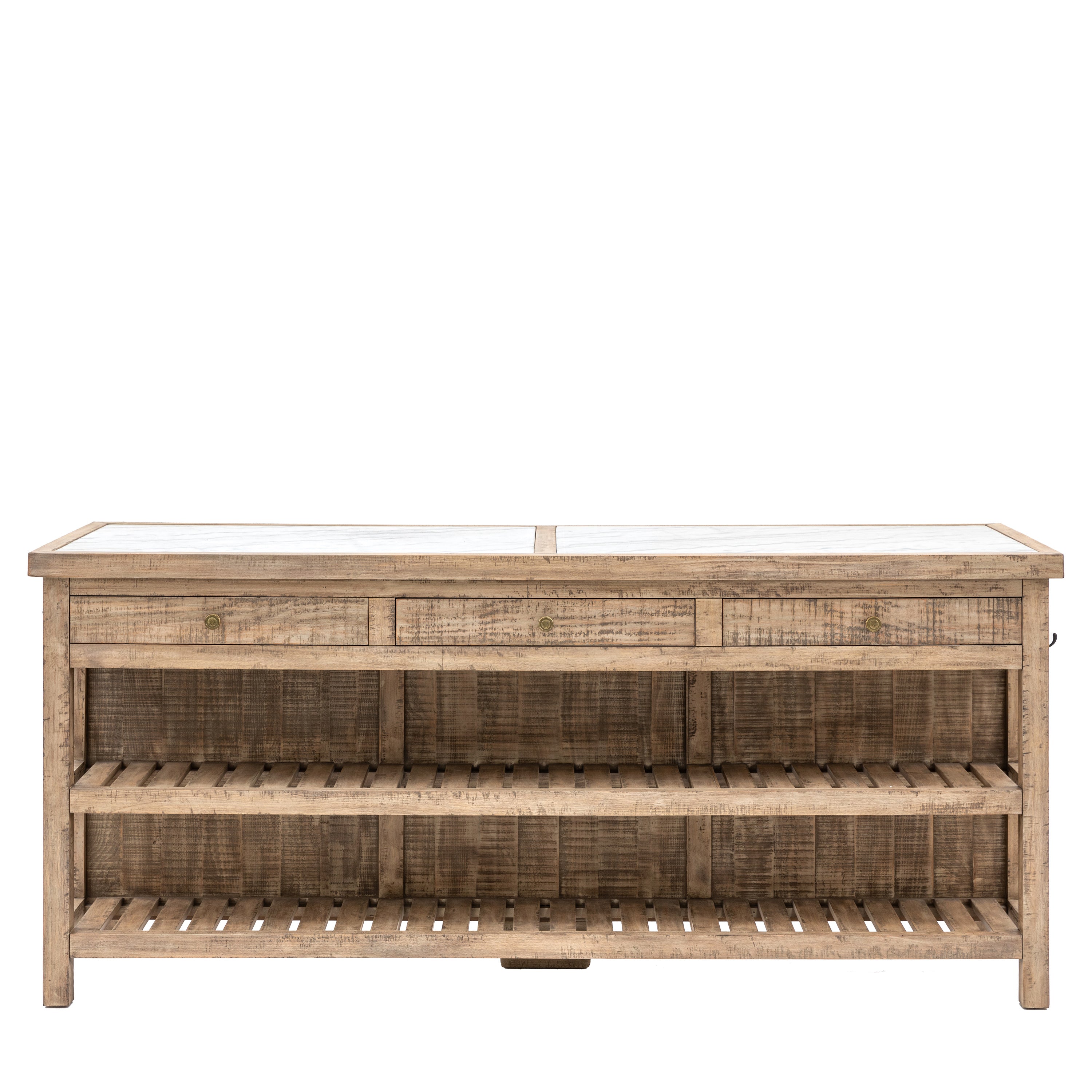 Bowen Natural Pine Wood & White Marble Kitchen Island