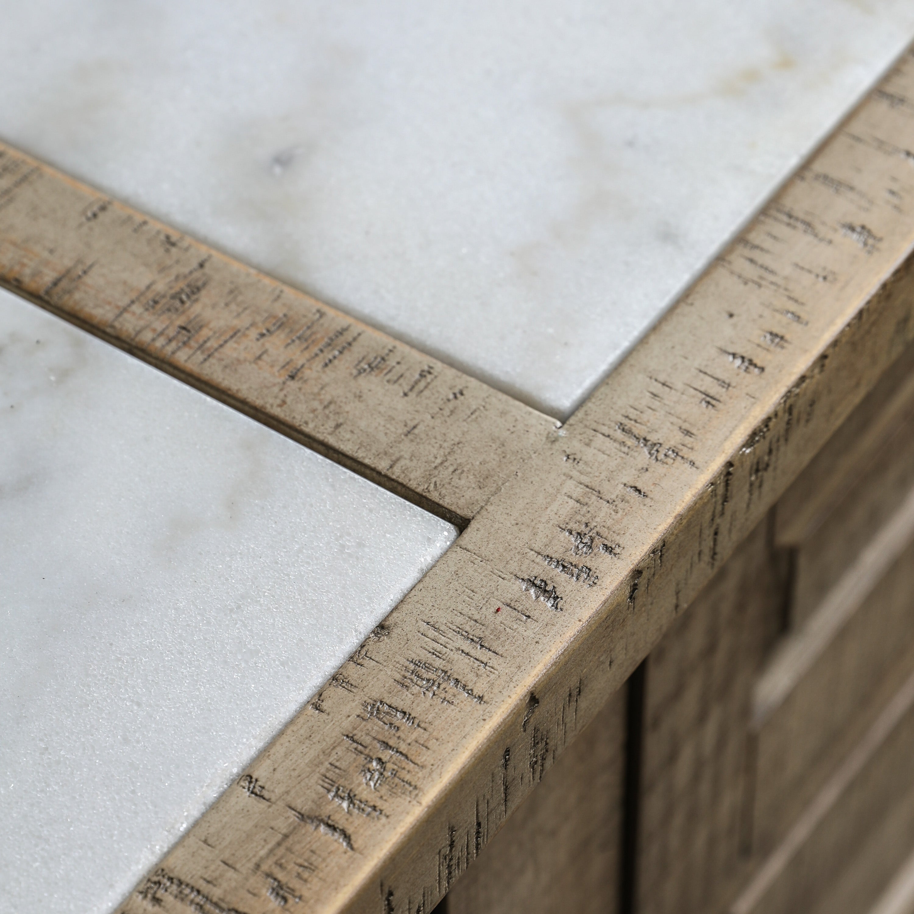 Bowen Natural Pine Wood & White Marble Kitchen Island
