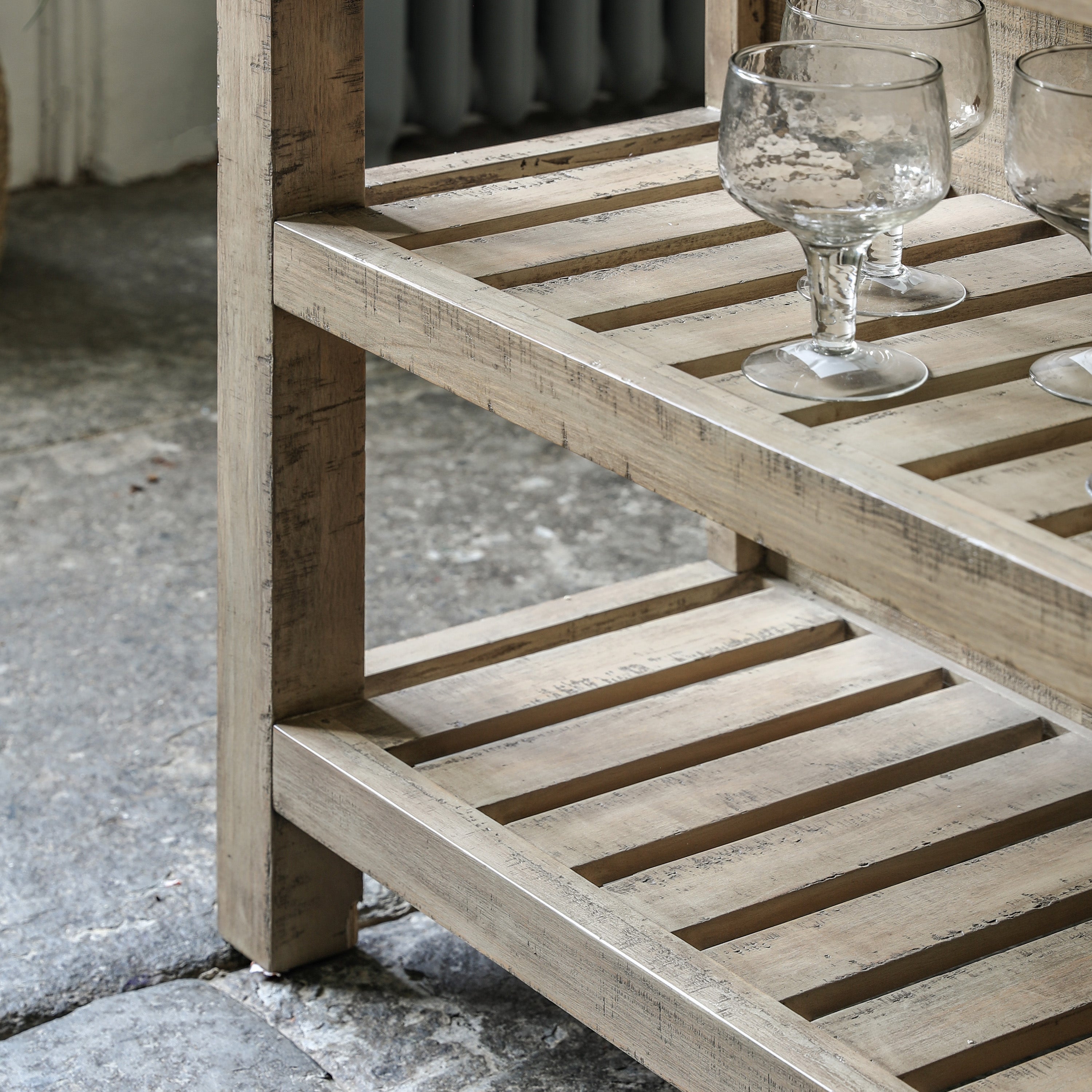 Bowen Natural Pine Wood & White Marble Kitchen Island