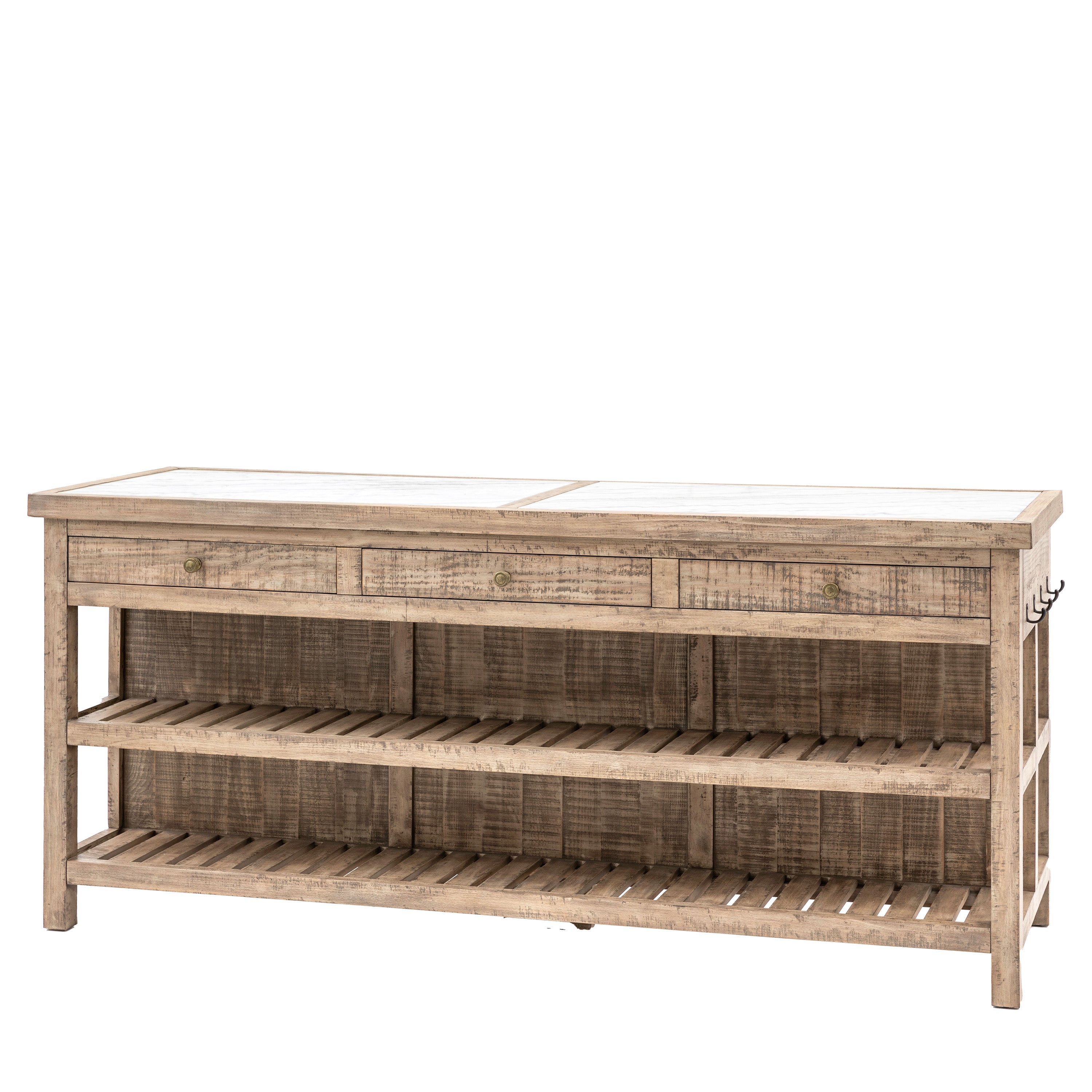 Bowen Natural Pine Wood & White Marble Kitchen Island