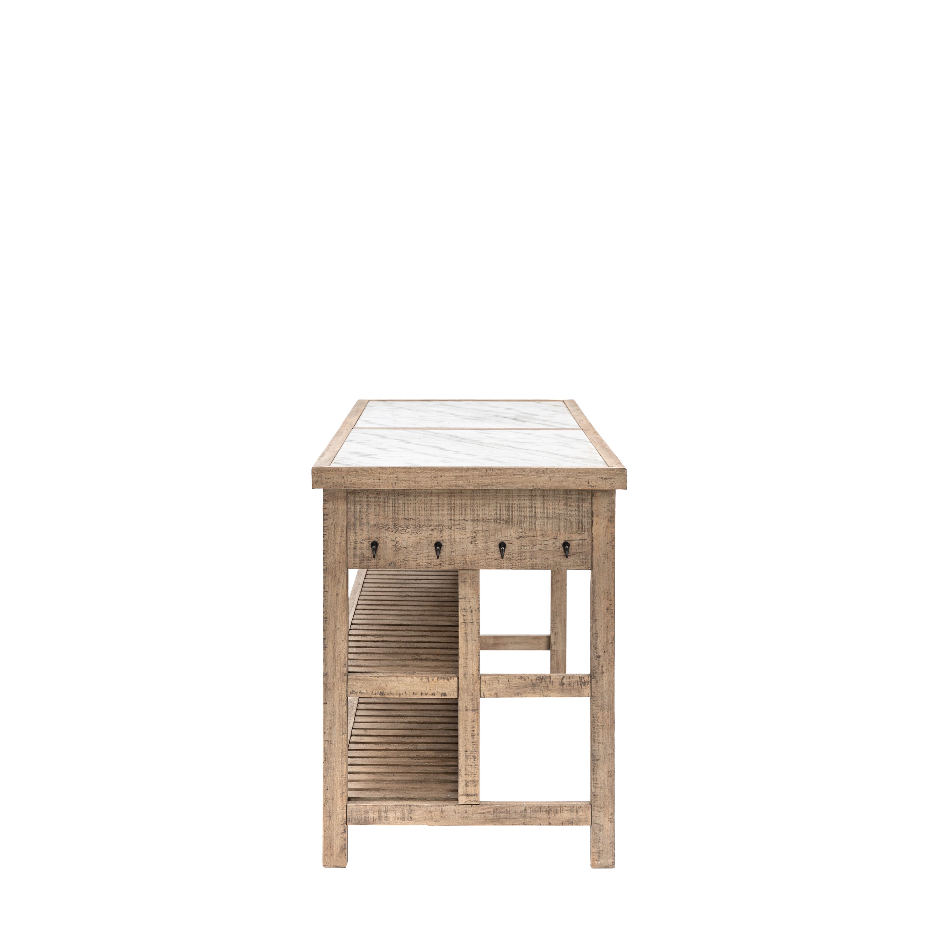 Bowen Natural Pine Wood & White Marble Kitchen Island