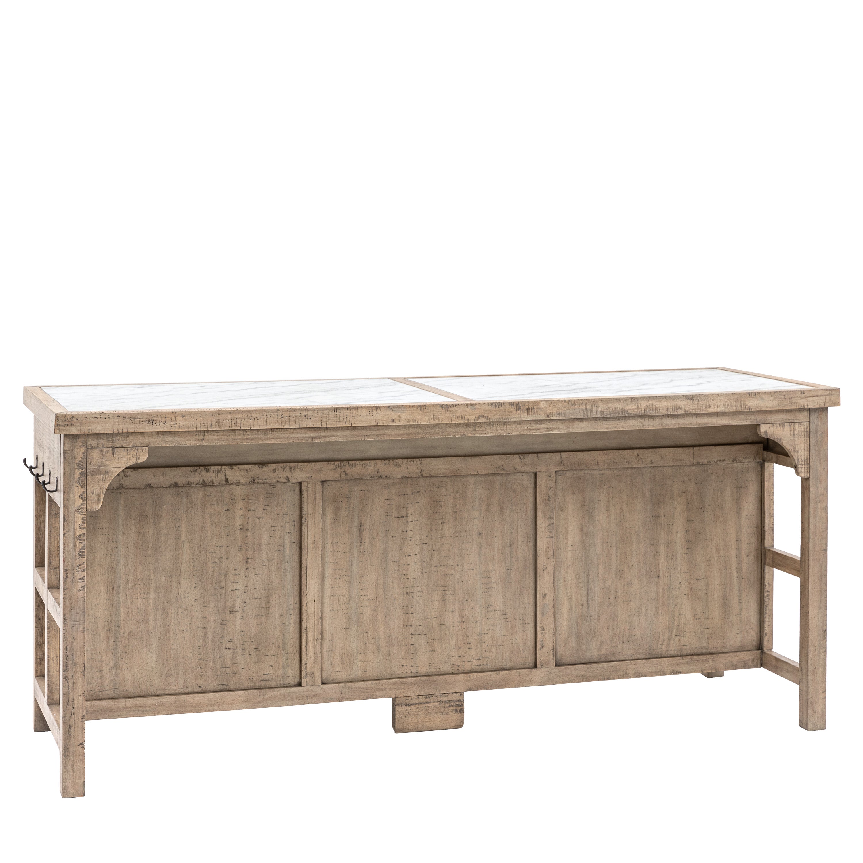 Bowen Natural Pine Wood & White Marble Kitchen Island