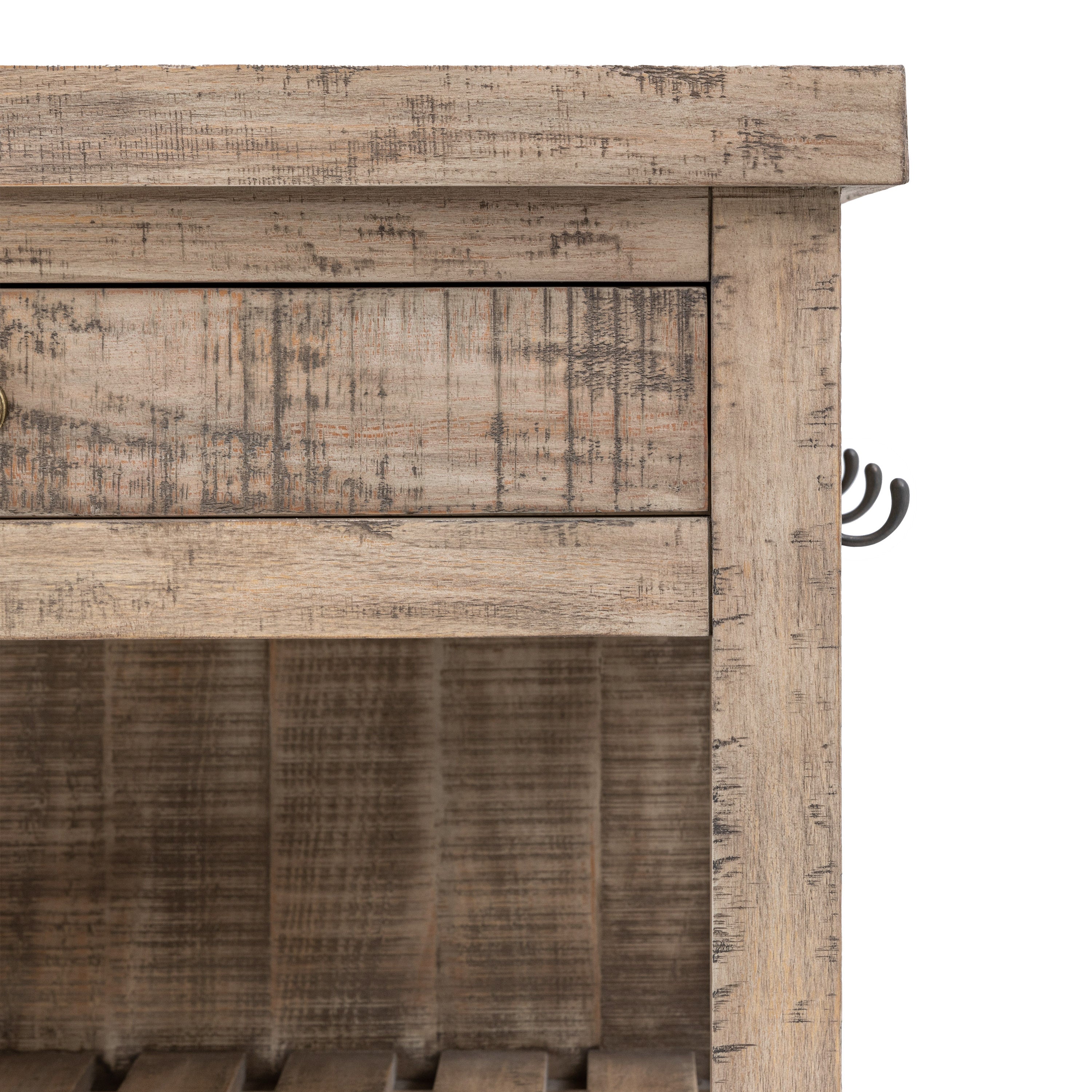 Bowen Natural Pine Wood & White Marble Kitchen Island