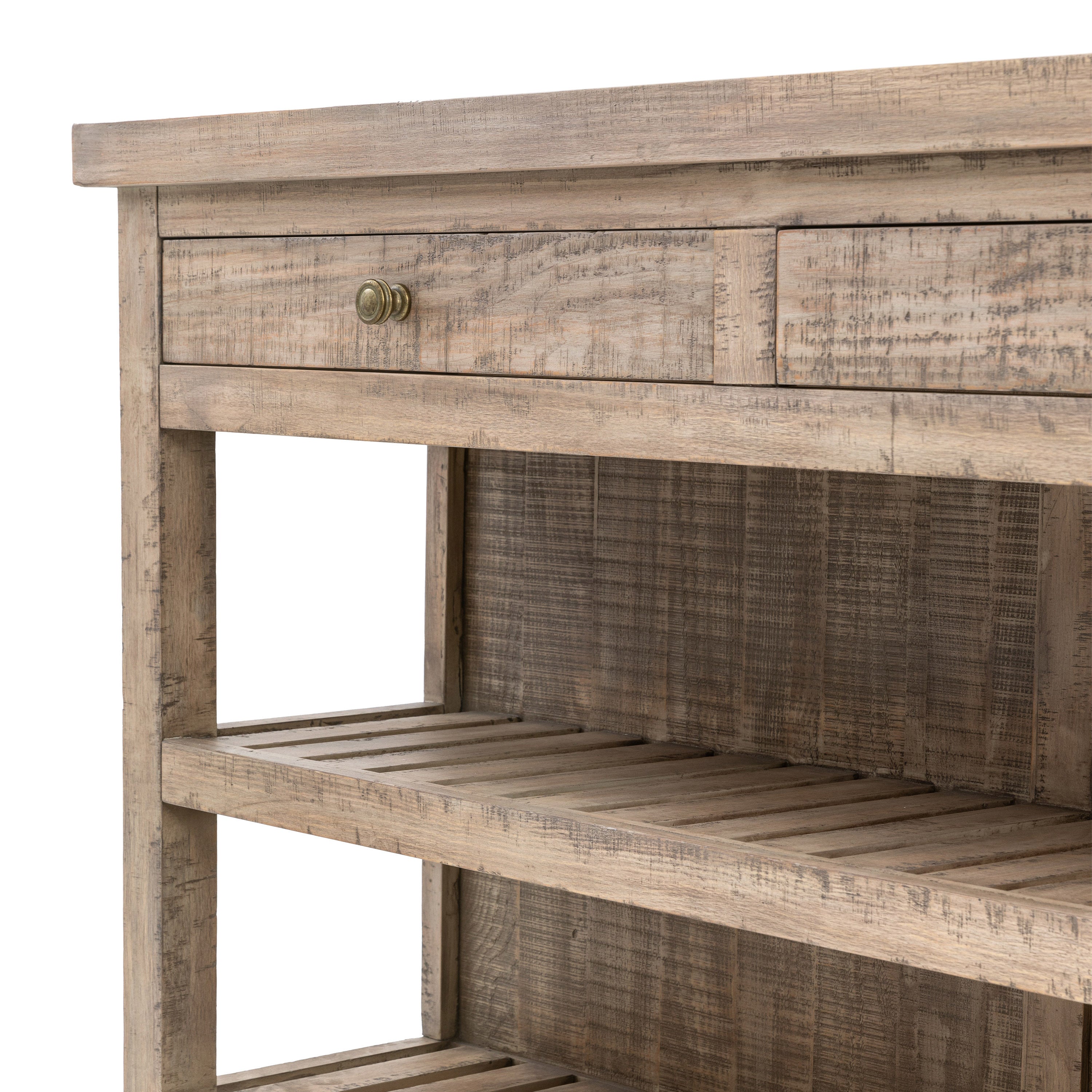 Bowen Natural Pine Wood & White Marble Kitchen Island