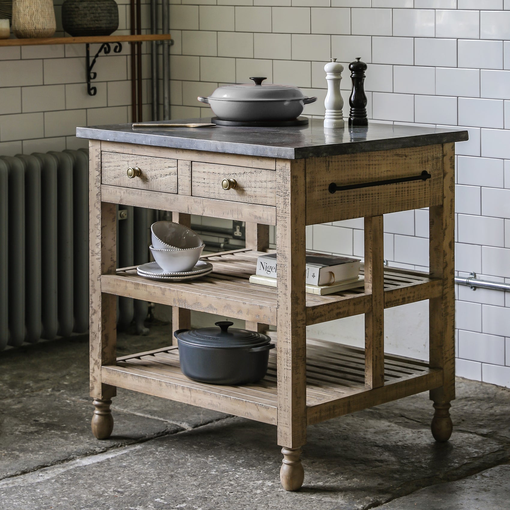 Bowen Natural Pine Wood Kitchen Island
