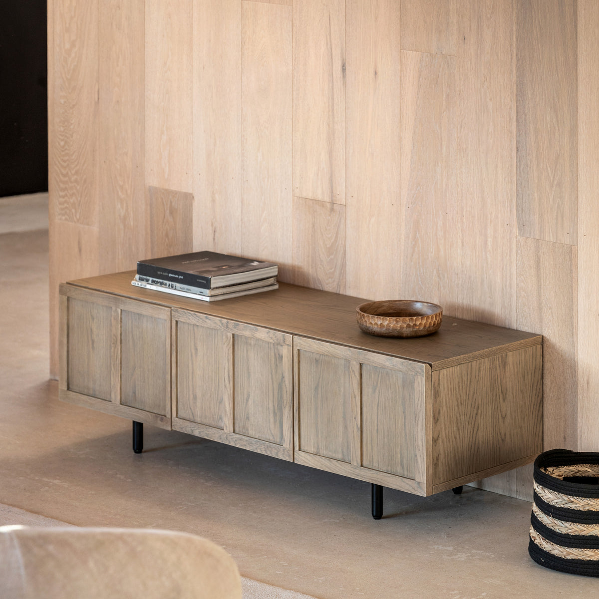 Fore Panelled Natural Wood TV Unit