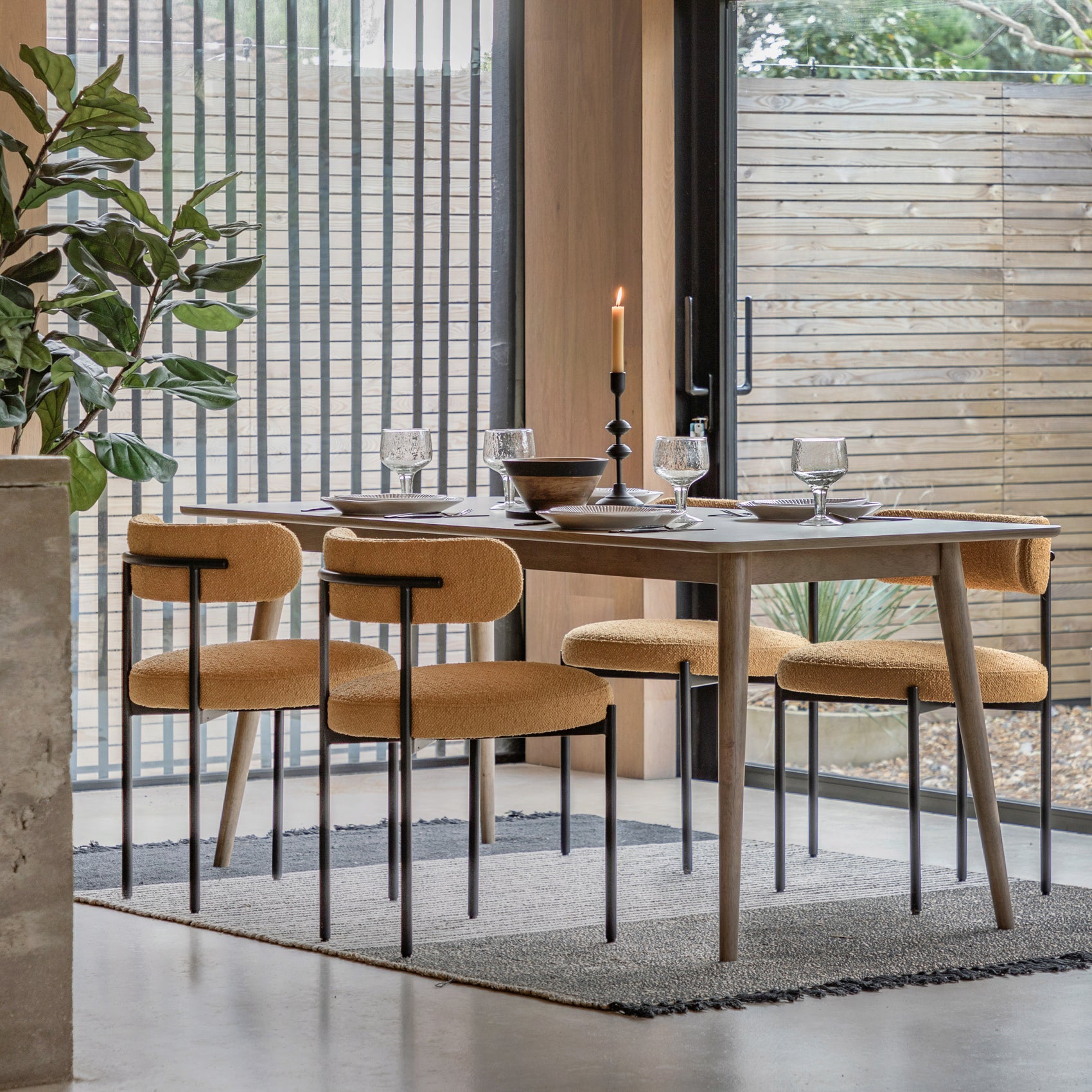 Fore Panelled Natural Oak Wood Dining Table 180cm
