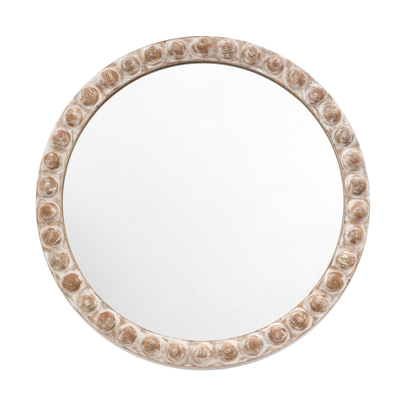 Malcom Whitewash Wood Round Wall Mirror | Small