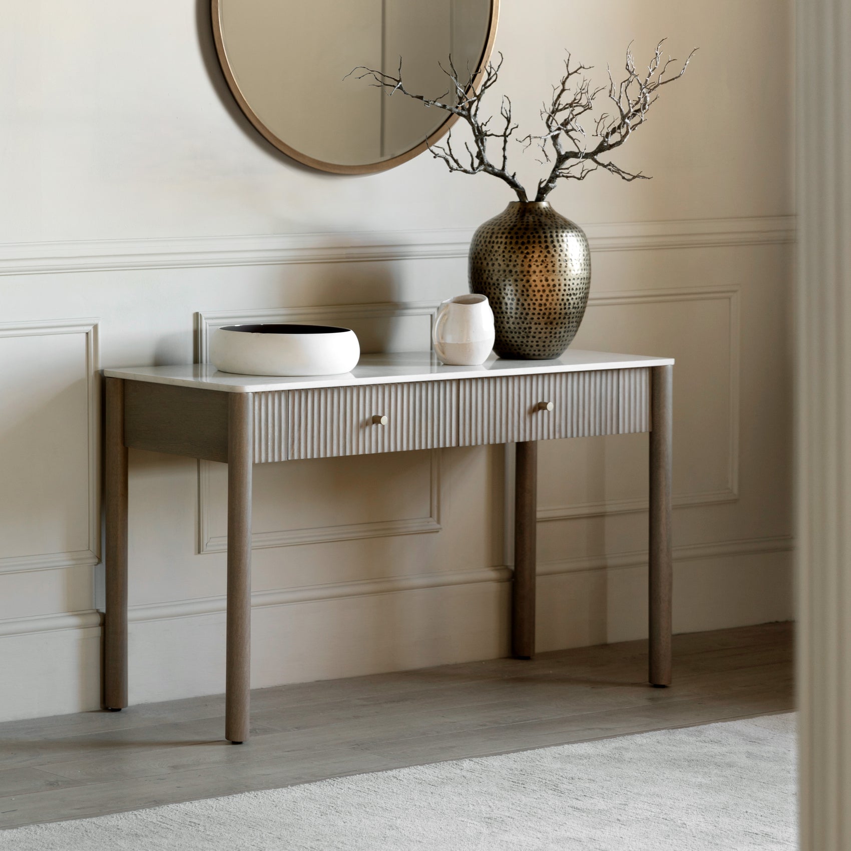 Francesco Grey Mango Wood & White Marble Console Table
