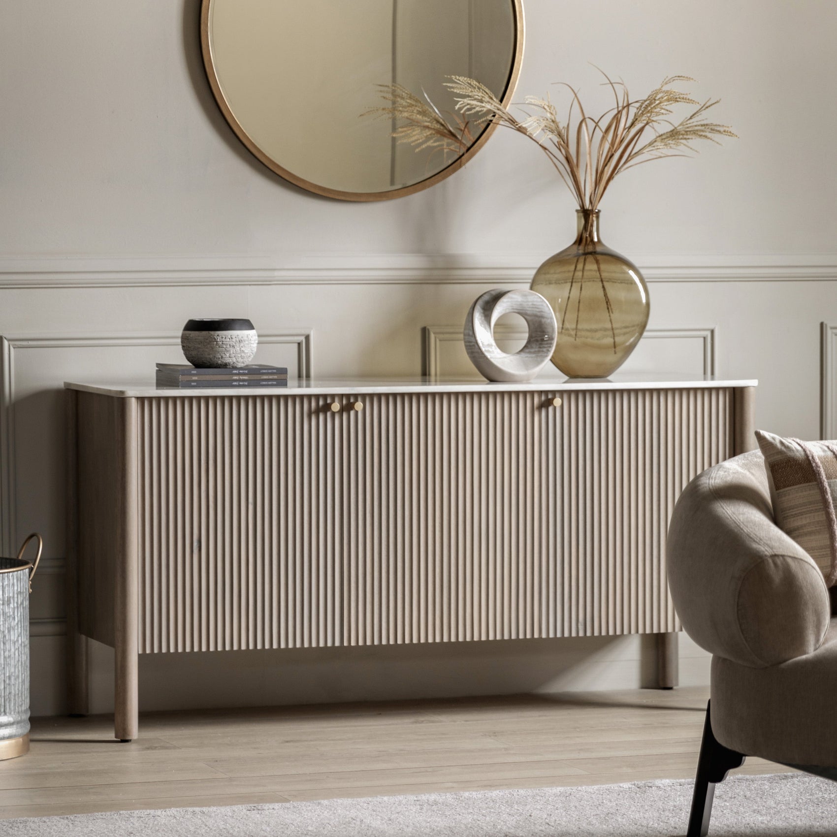 Francesco Grey Mango Wood & White Marble Sideboard