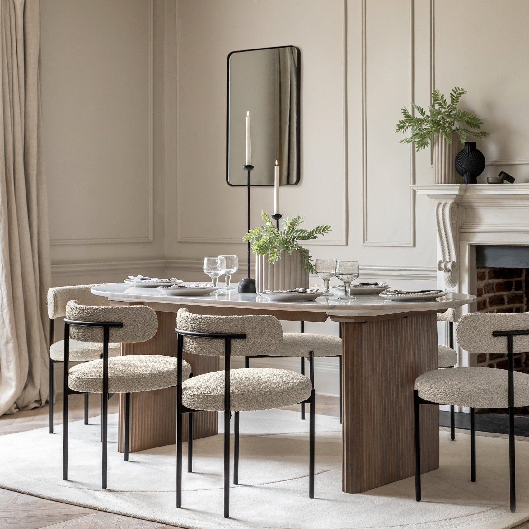 Francesco Grey Mango Wood & White Marble Dining Table 200cm