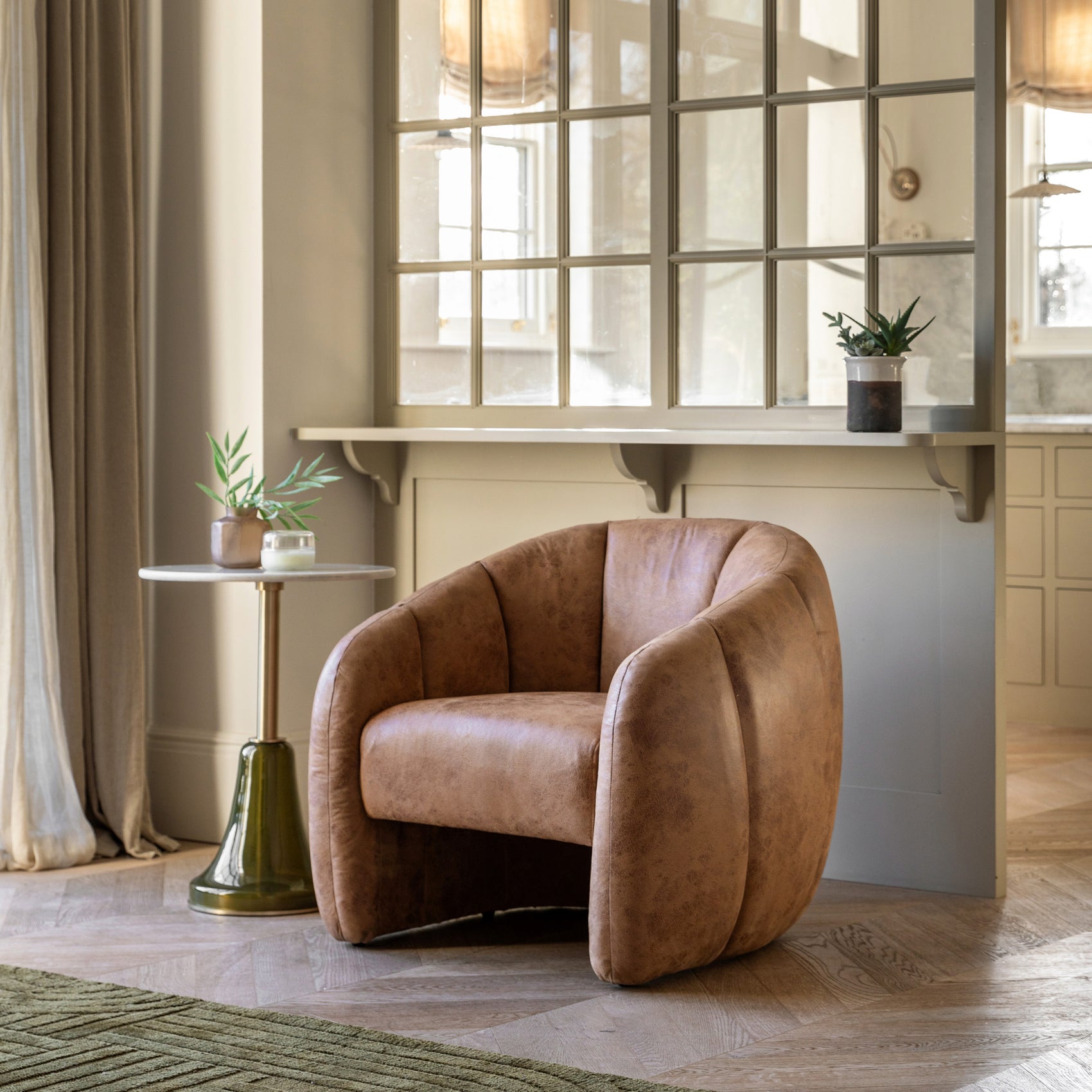 Benson Tan Brown Leather Tub Armchair