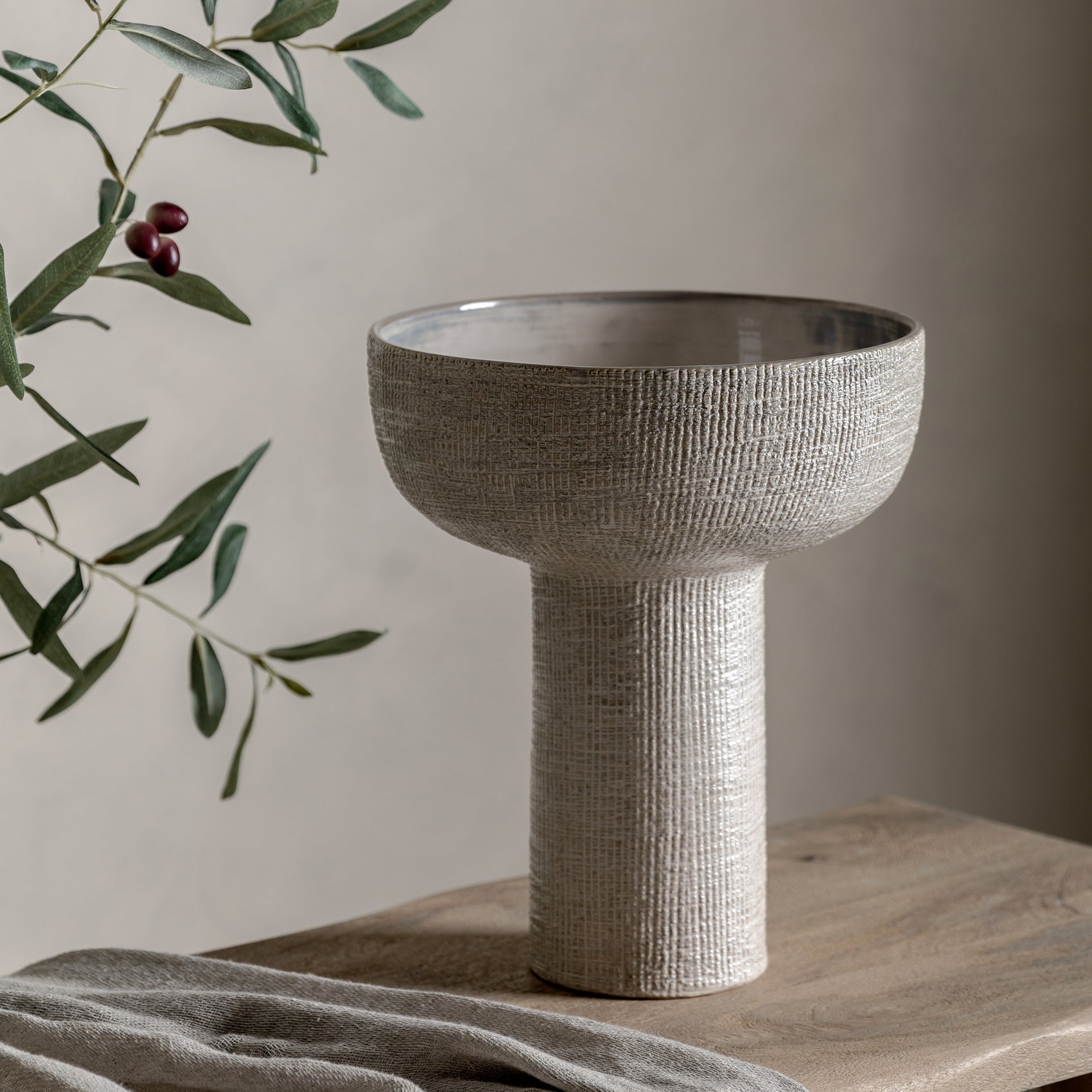 Modello Matt Natural Ribbed Ceramic Bowl Shape Vase | Large