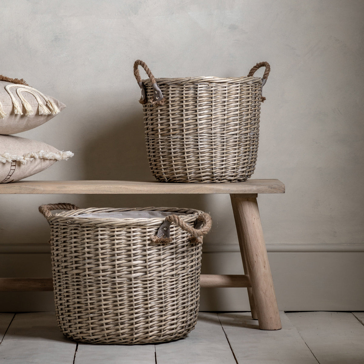 Set of 2 Panay Natural Wicker Round Baskets