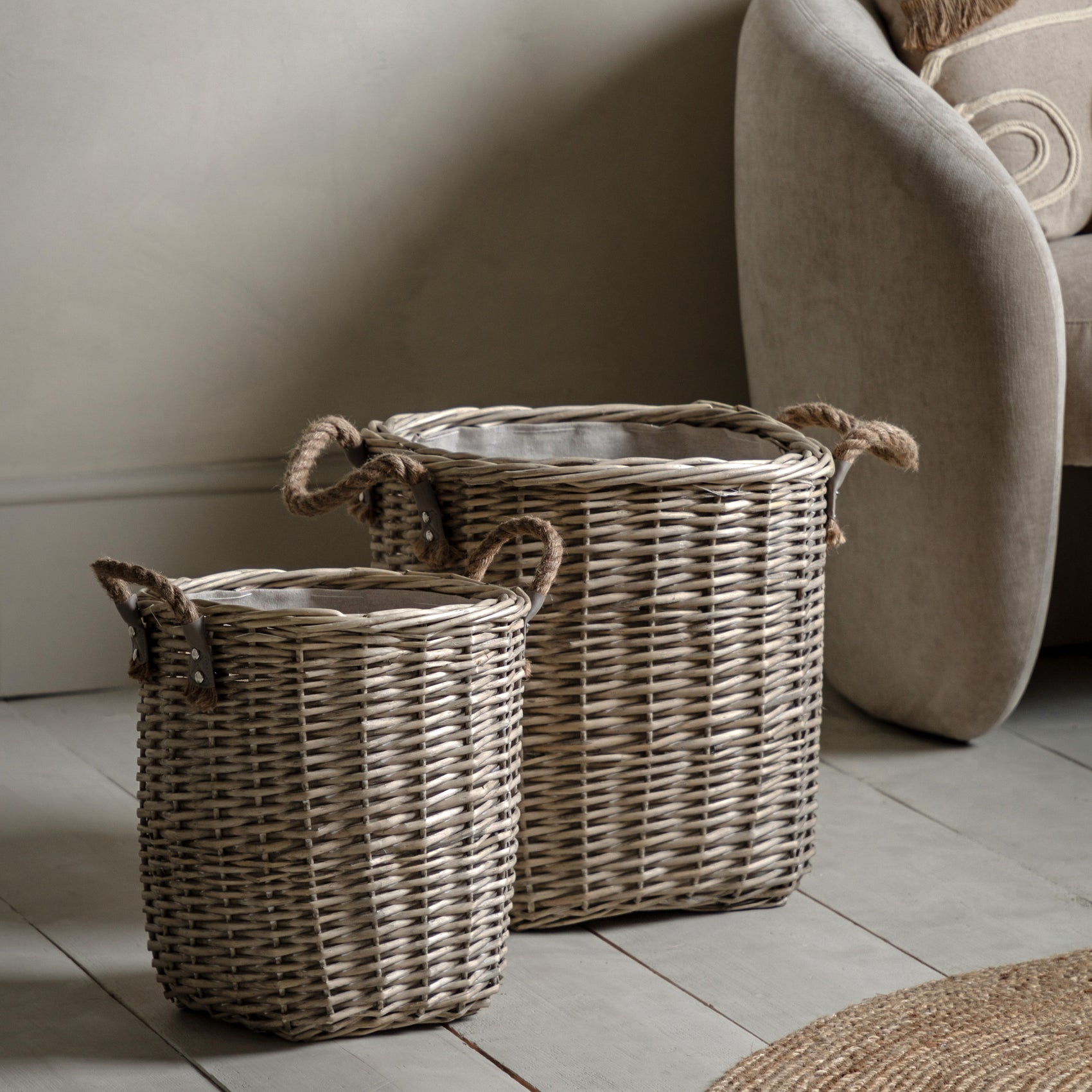 Set of 2 Panay Natural Wicker Square Baskets