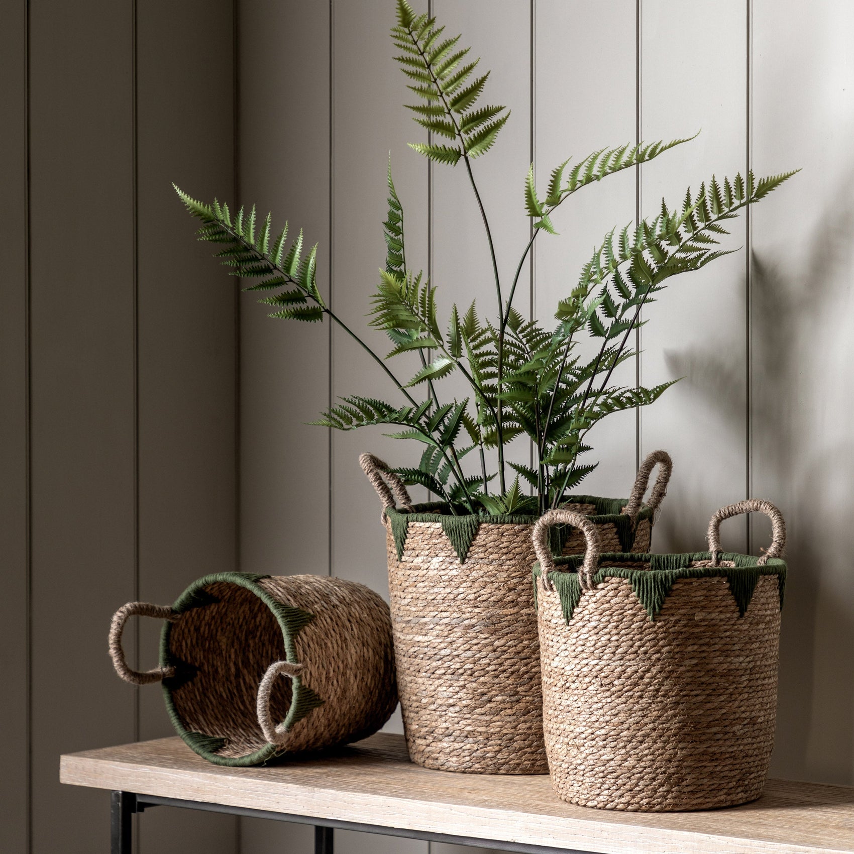 Set of 3 Brentwood Natural & Green Seagrass Baskets
