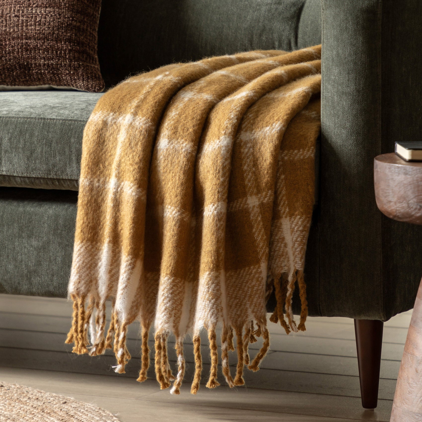Birchdowns Mustard Yellow Mohair Check Throw