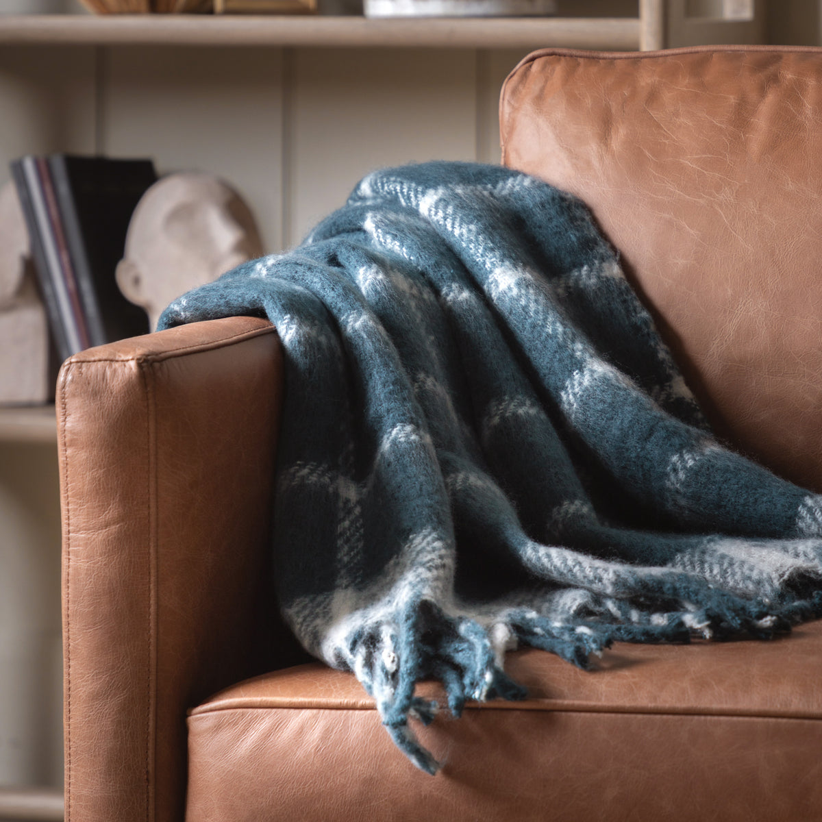 Birchdowns Blue Mohair Check Throw