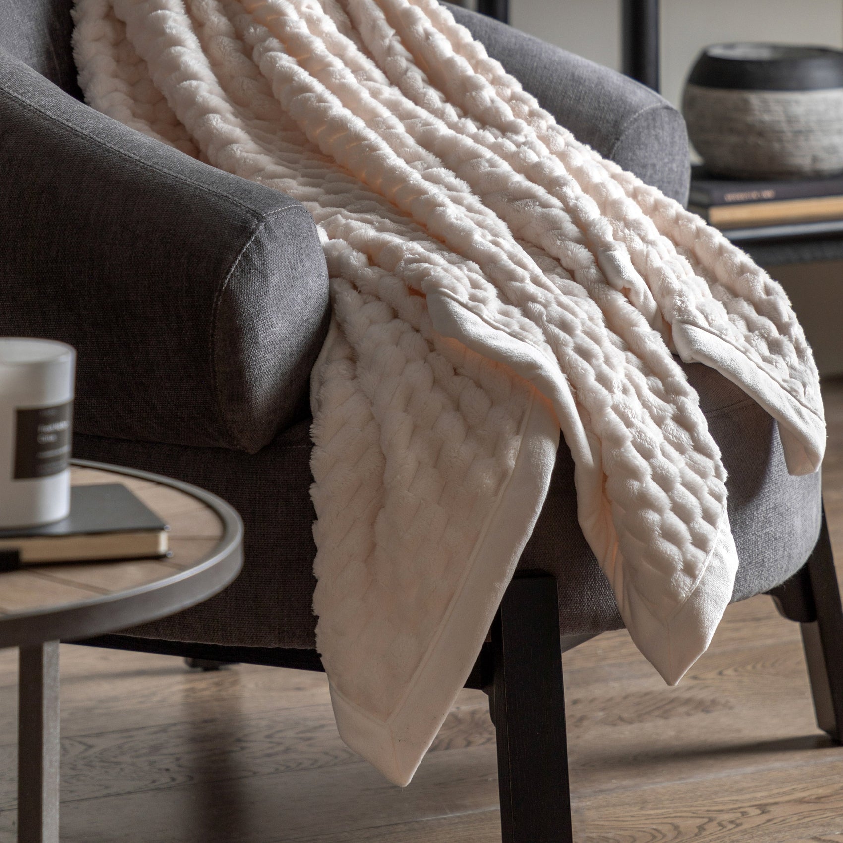 Pittman Natural Cream Velvet Knitted Throw