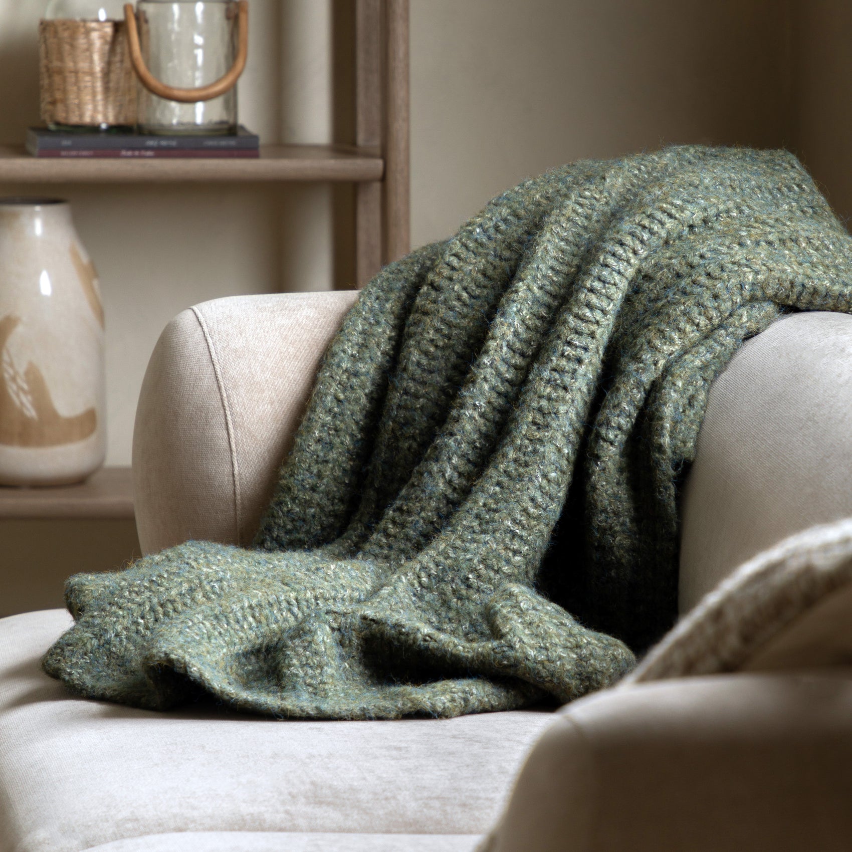 Elmpark Melange Knit Khaki Green Throw