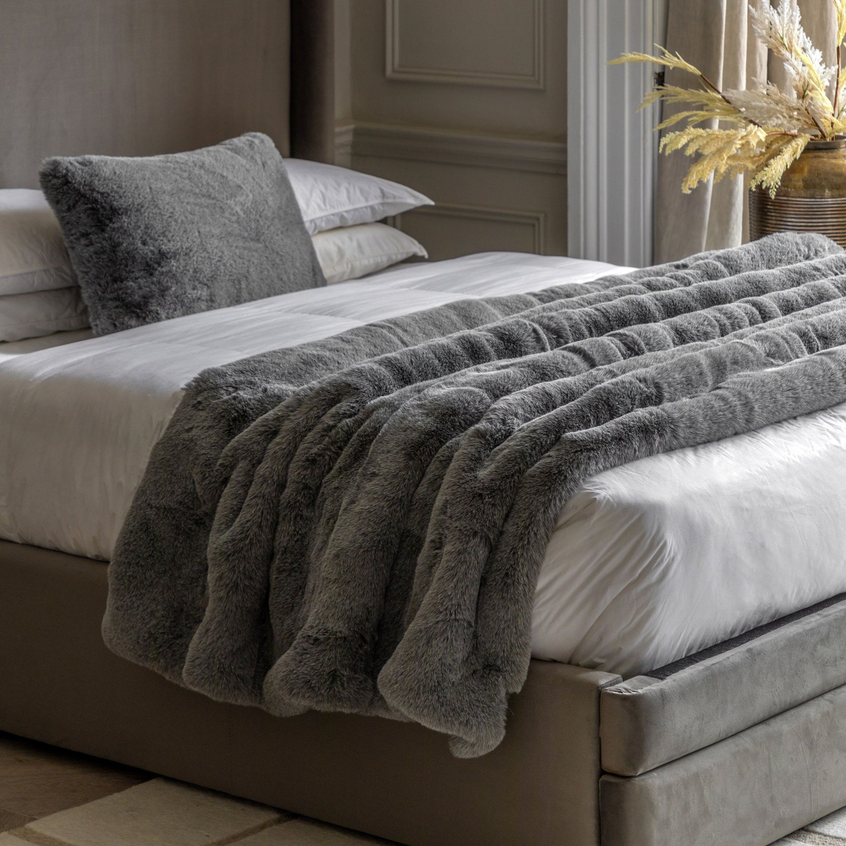 Bernard Smoke Grey Faux Fur Throw