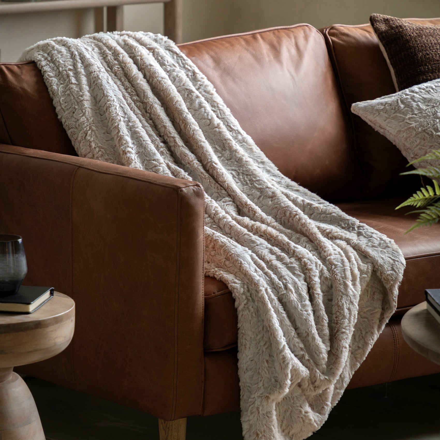 Swanmore Faux Fur Natural Taupe Throw