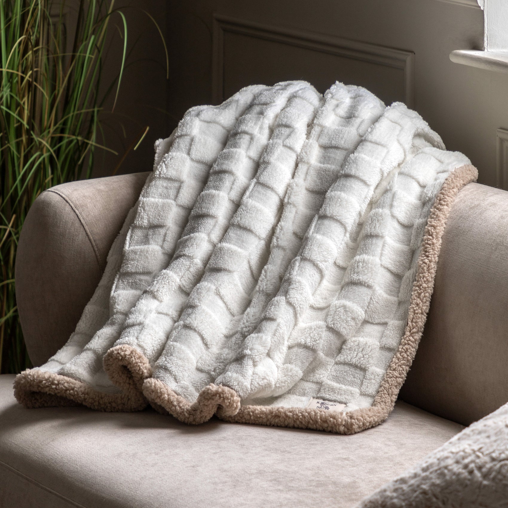 Barren Checked Sherpa Cream Throw