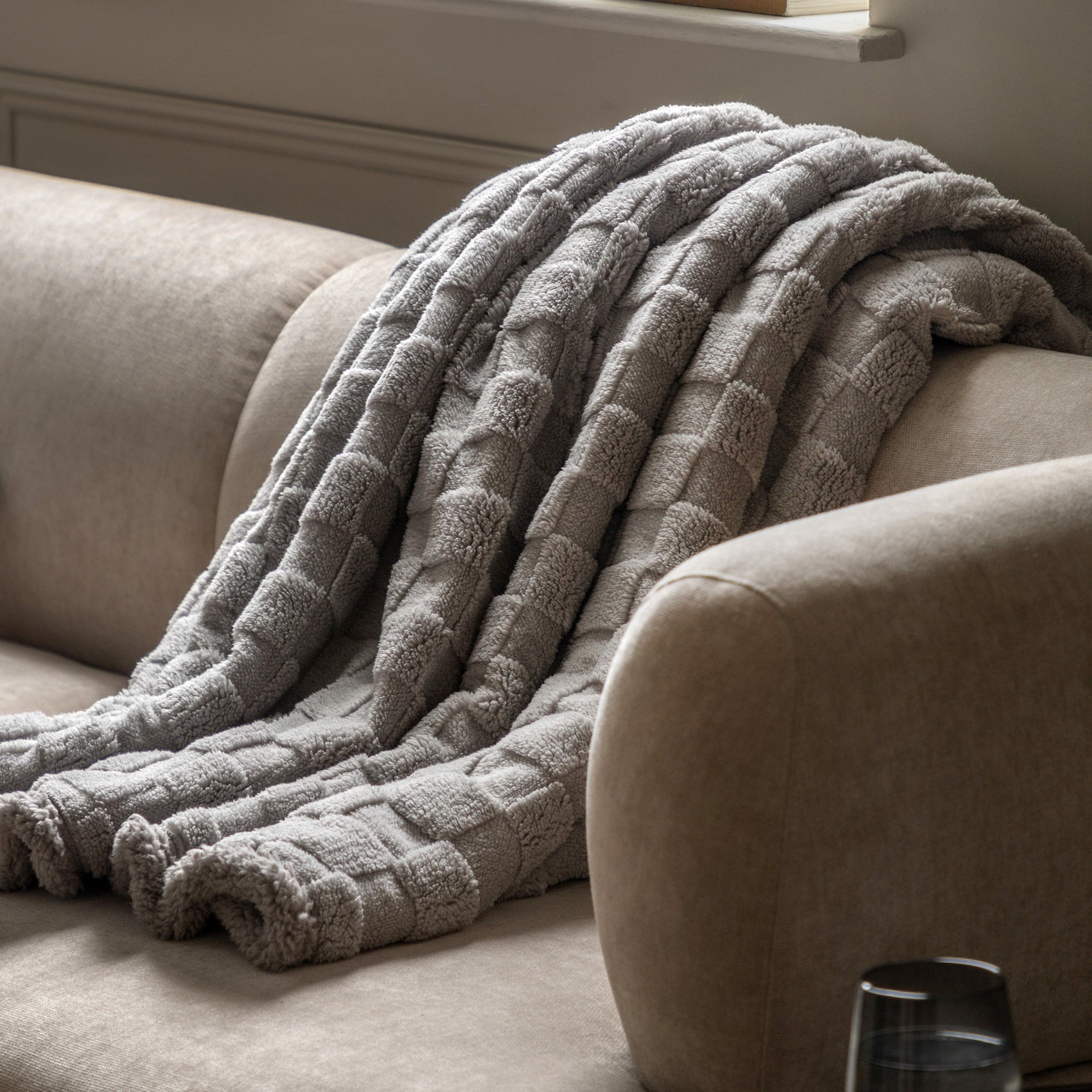 Barren Checked Sherpa Grey Throw