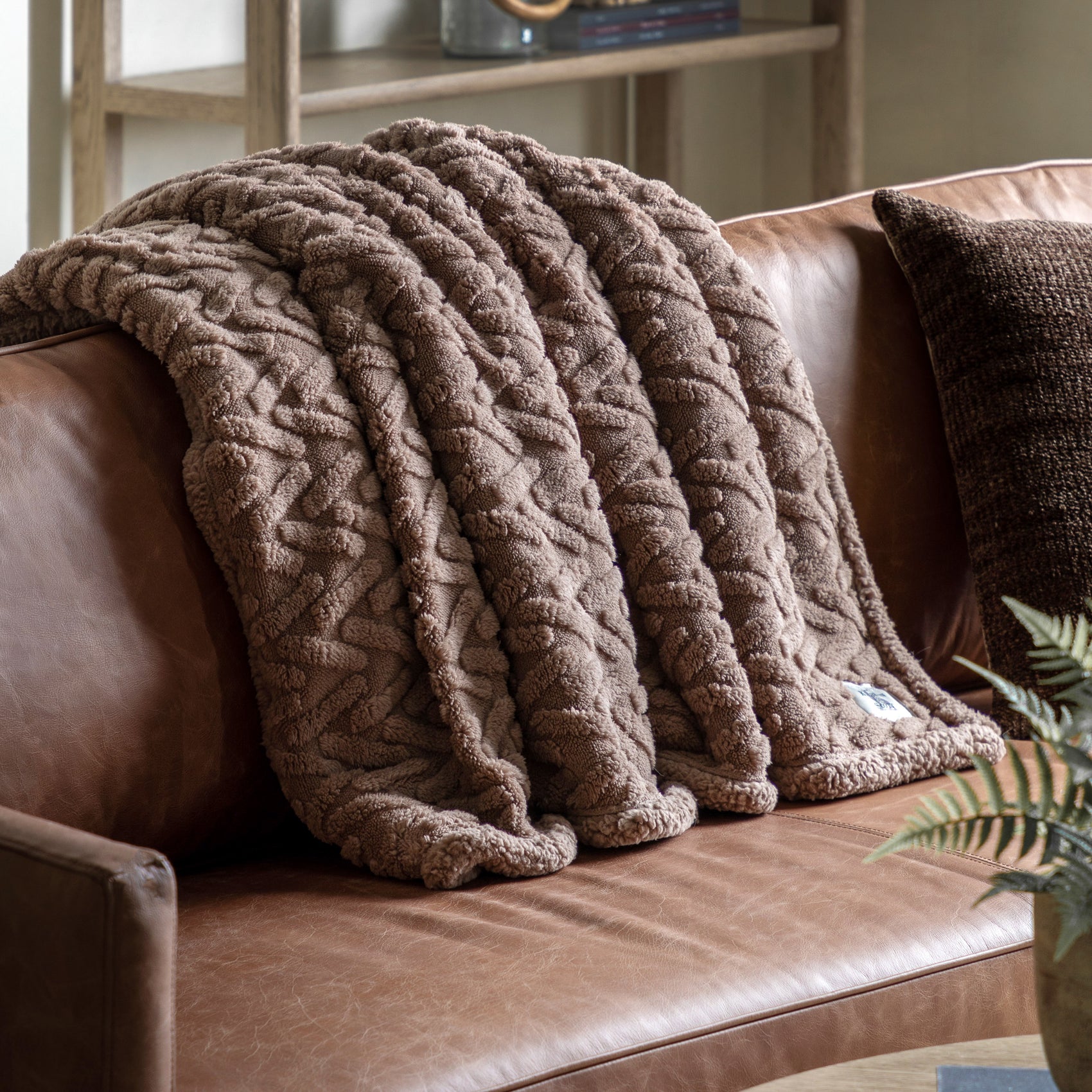 Alderview Herringbone Sherpa Taupe Throw