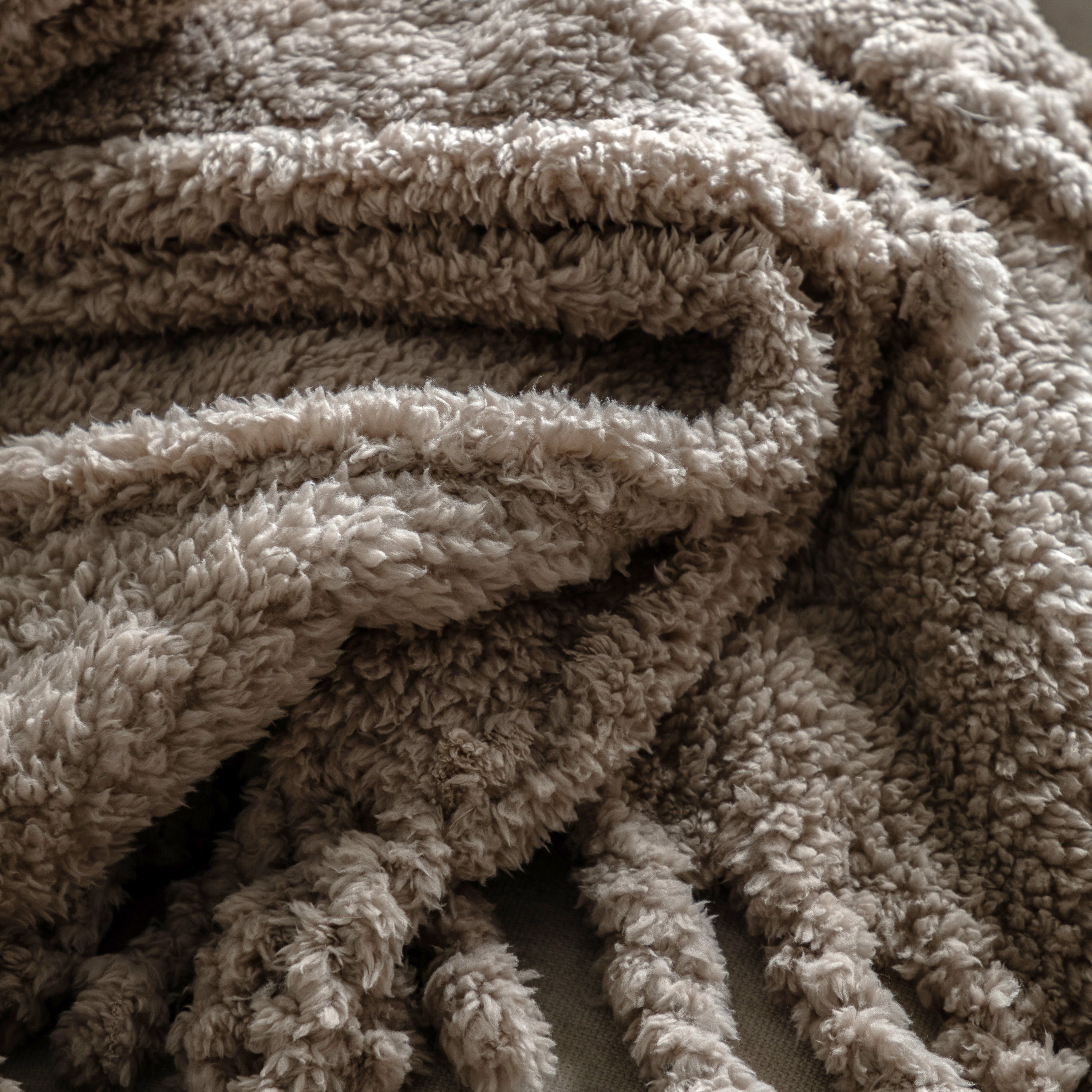 Fringed Teddy Taupe Throw