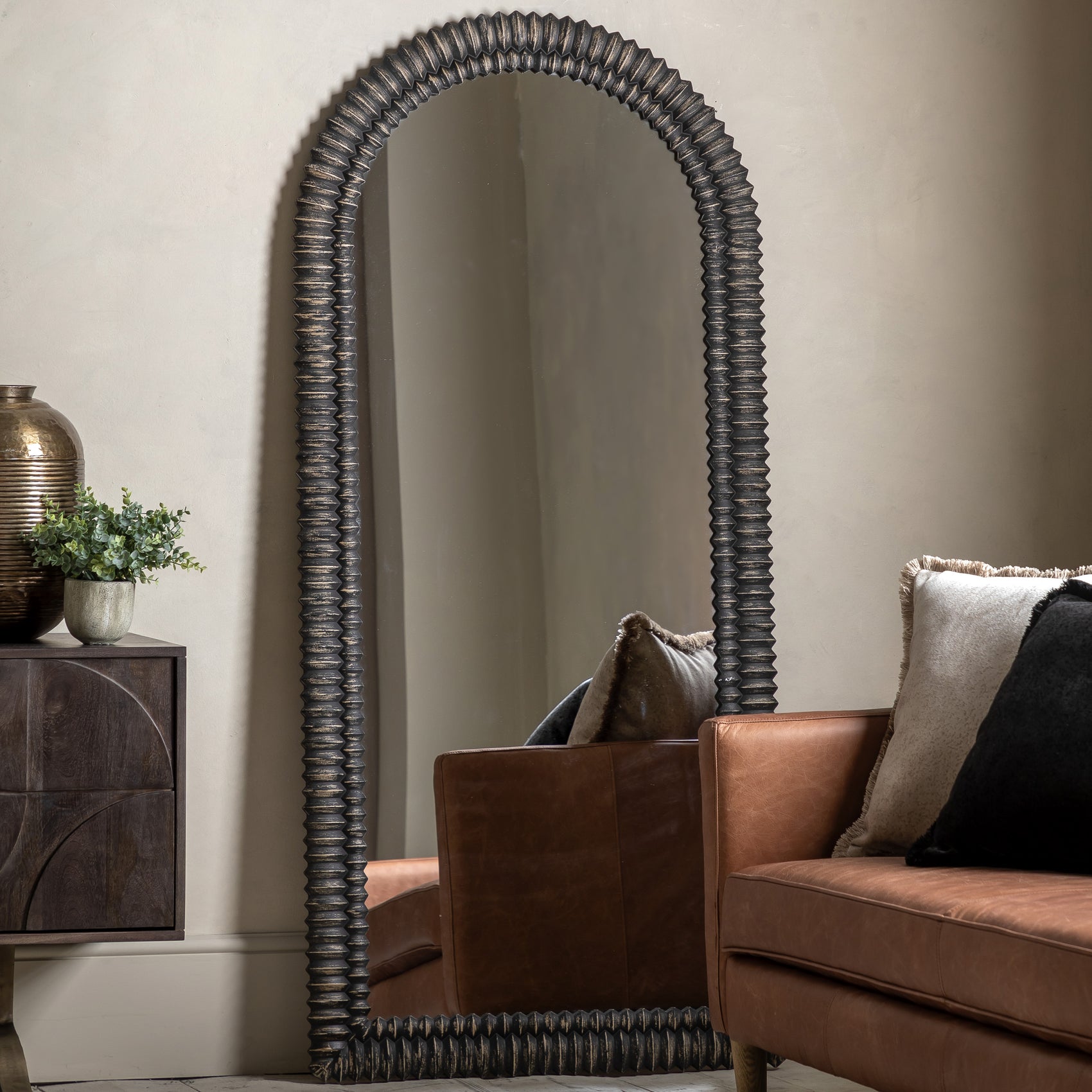 Chambery Arch Black Wash Full Length Leaner Mirror