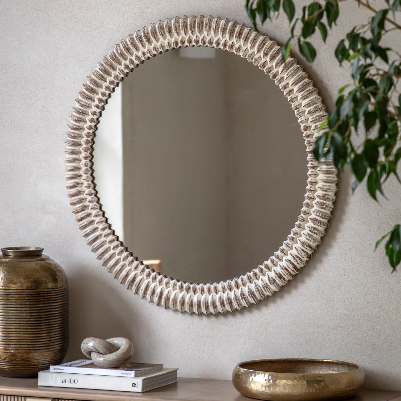 Chambery Arch White Wash Round Wall Mirror
