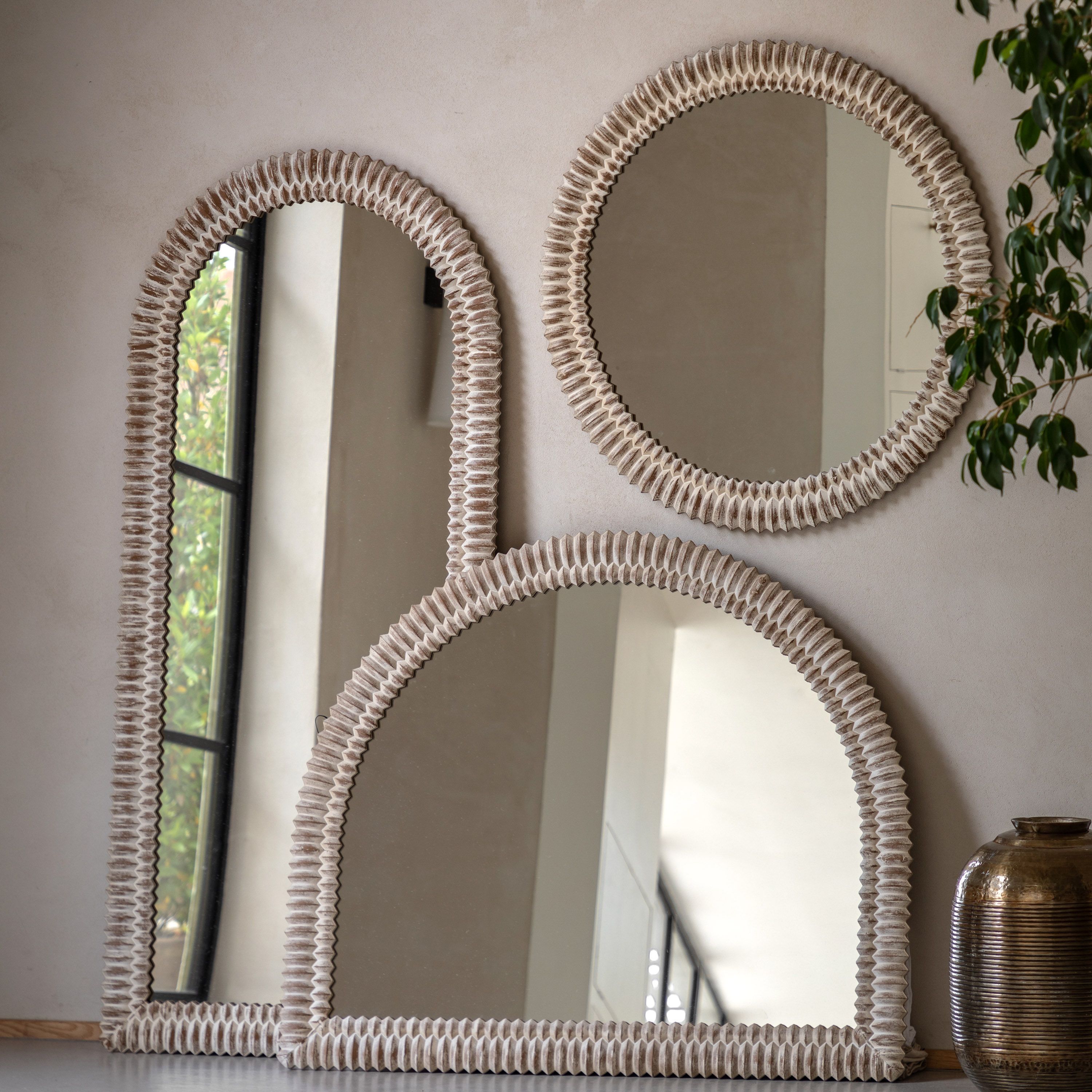 Chambery Arch White Wash Round Wall Mirror